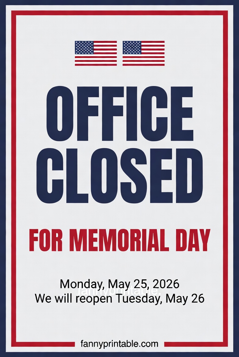 Free Printable Office Closed For Memorial Day Printable Sign - FannyPrintable.Com (1)
