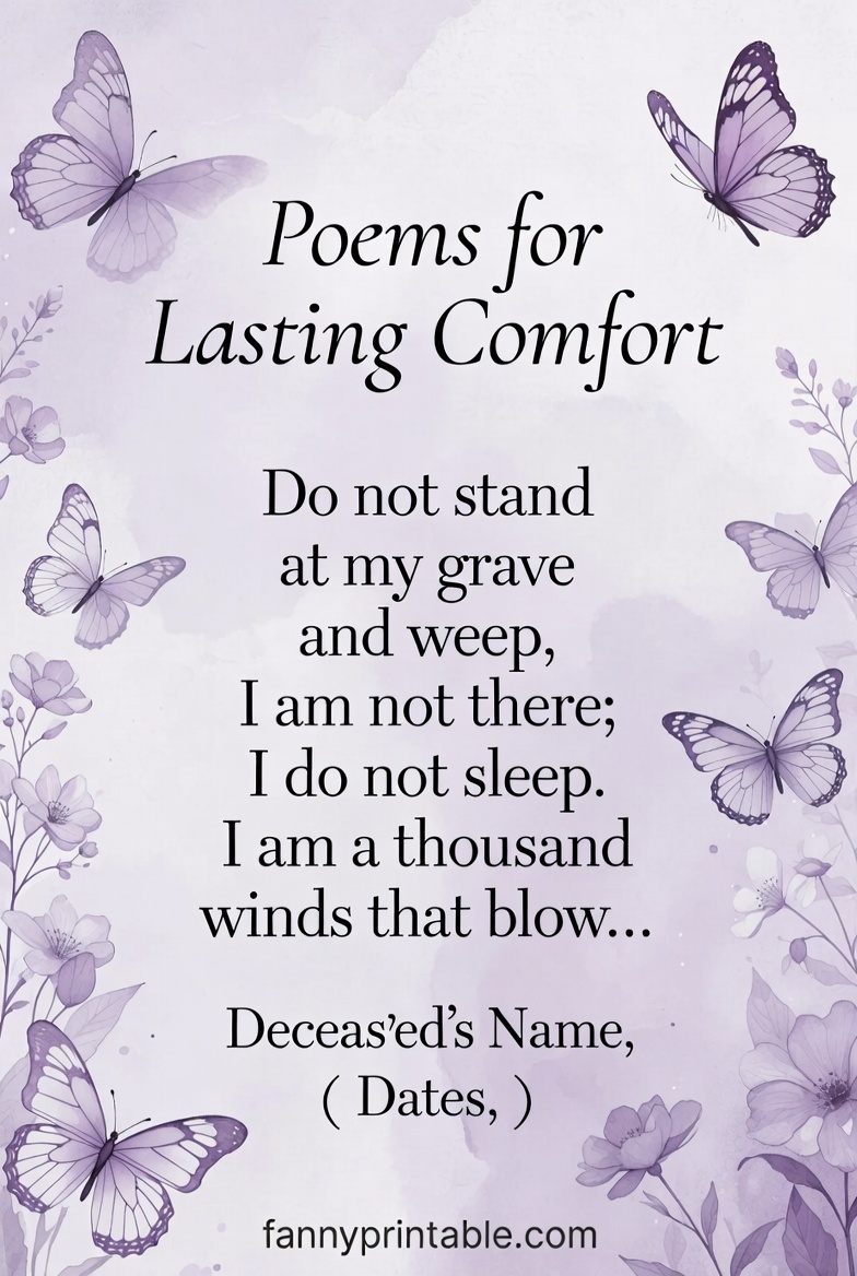 Funeral Memorial Card Poems for Lasting Comfort FannyPrintable (2)
