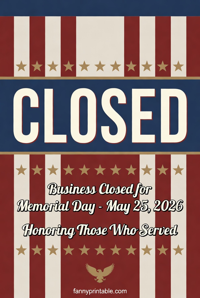Memorial Day 2026 Closed Sign Printable - FannyPrintable.Com (2)