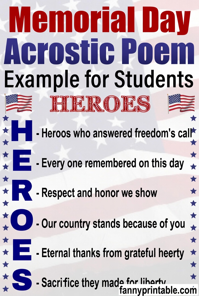 Memorial Day Acrostic Poem Examples for Students FannyPrintable (2)