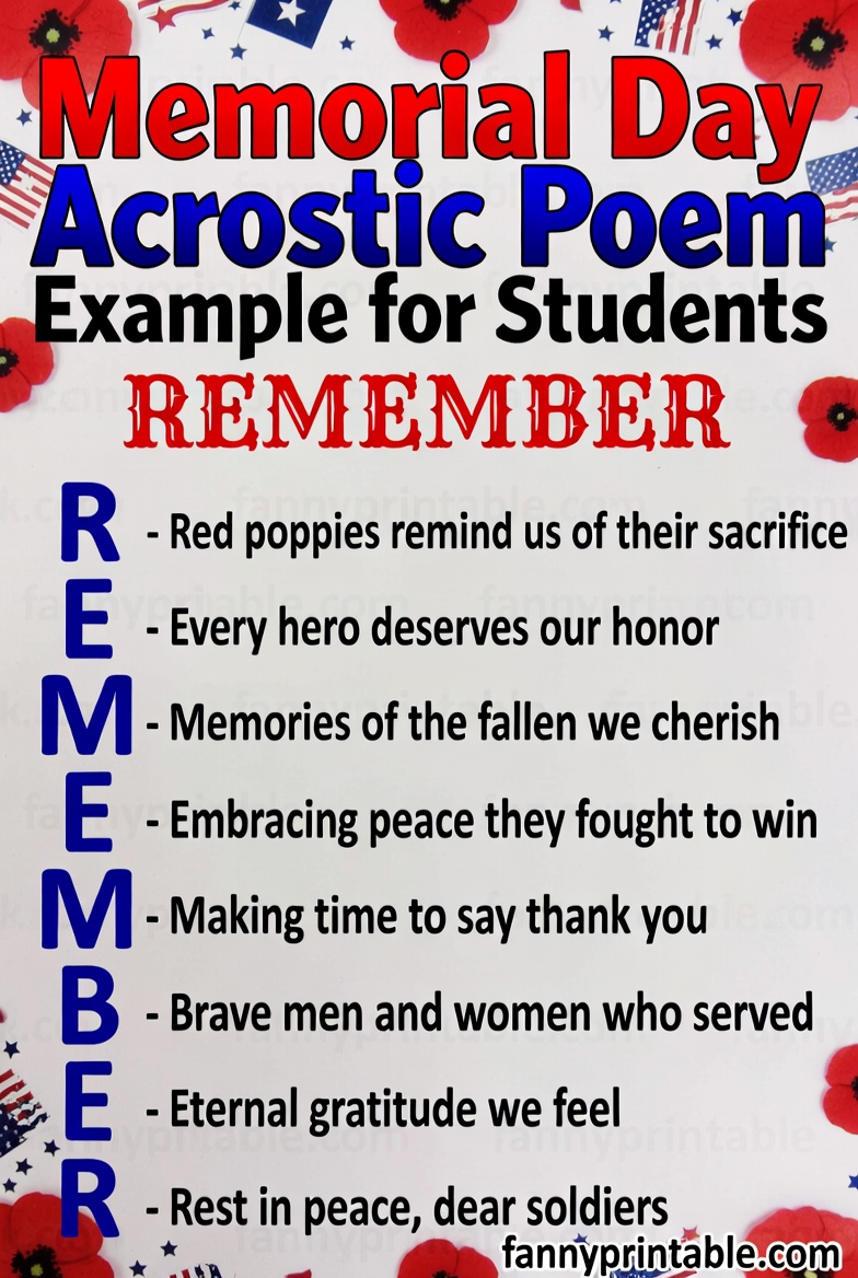 Memorial Day Acrostic Poem Examples for Students FannyPrintable (3)