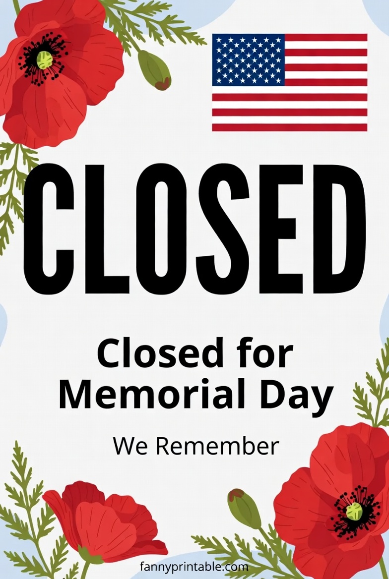 Memorial Day Closed Sign Printable - FannyPrintable.Com (4)