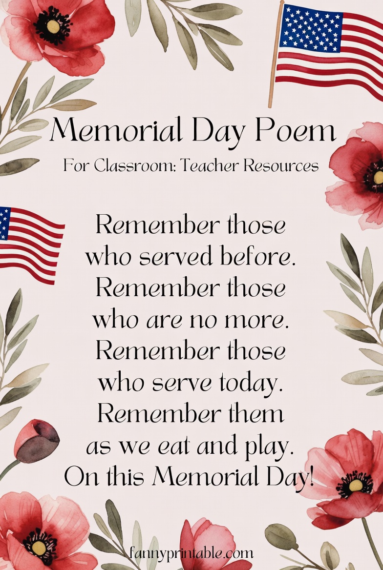 Memorial Day Poem for Classroom Teacher Resources FannyPrintable 3 Memorial Day Poem for Classroom Teacher Resources FannyPrintable (3)