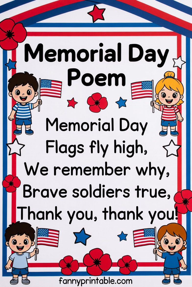 Memorial Day Poems for Kindergarten Easy & Simple FannyPrintable (2)