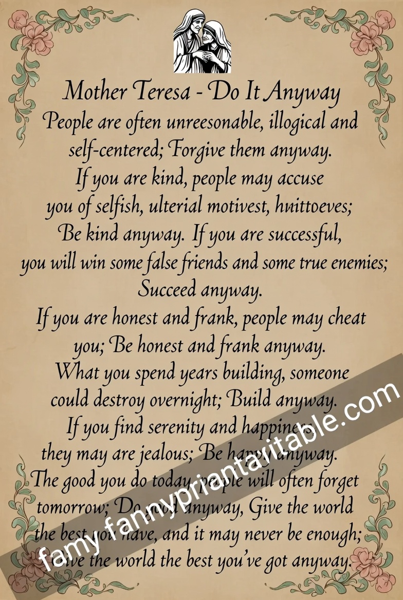 Mother Teresa Quotes Do It Anyway Printable 3 Mother Teresa Quotes Do It Anyway Printable (3)