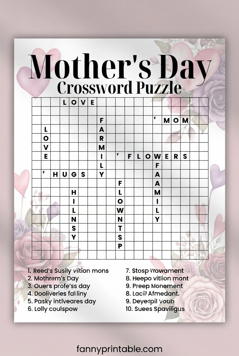 Mothers Day Crossword Puzzle Printable 1 Mother's Day Crossword Puzzle Printable (1)