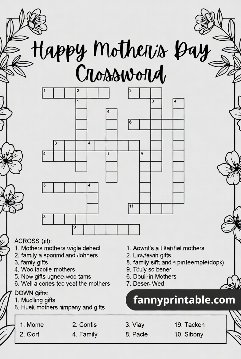 Mothers Day Crossword Puzzle Printable 4 Mother's Day Crossword Puzzle Printable (4)