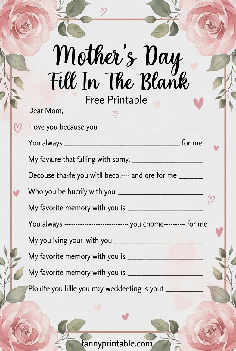 Mother's Day Fill In The Blank Worksheet Free Printable (3)