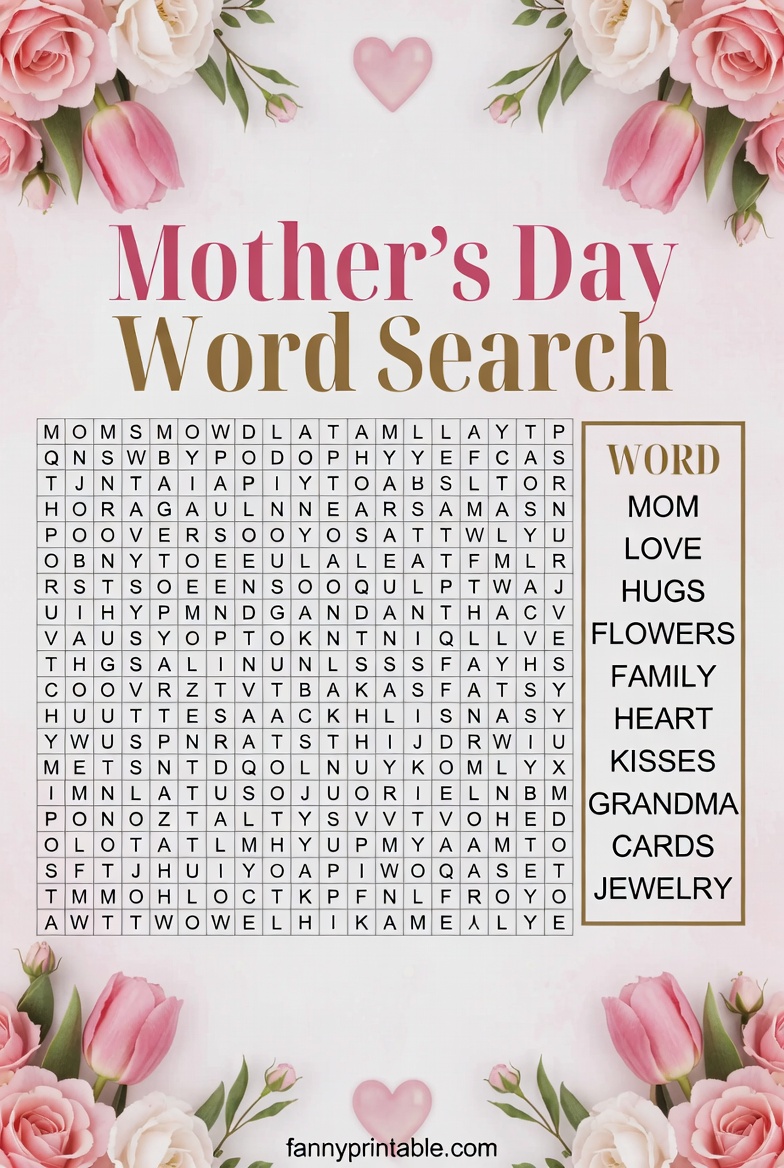 Mothers Day Printable Word Search 2 Mother's Day Printable Word Search (2)