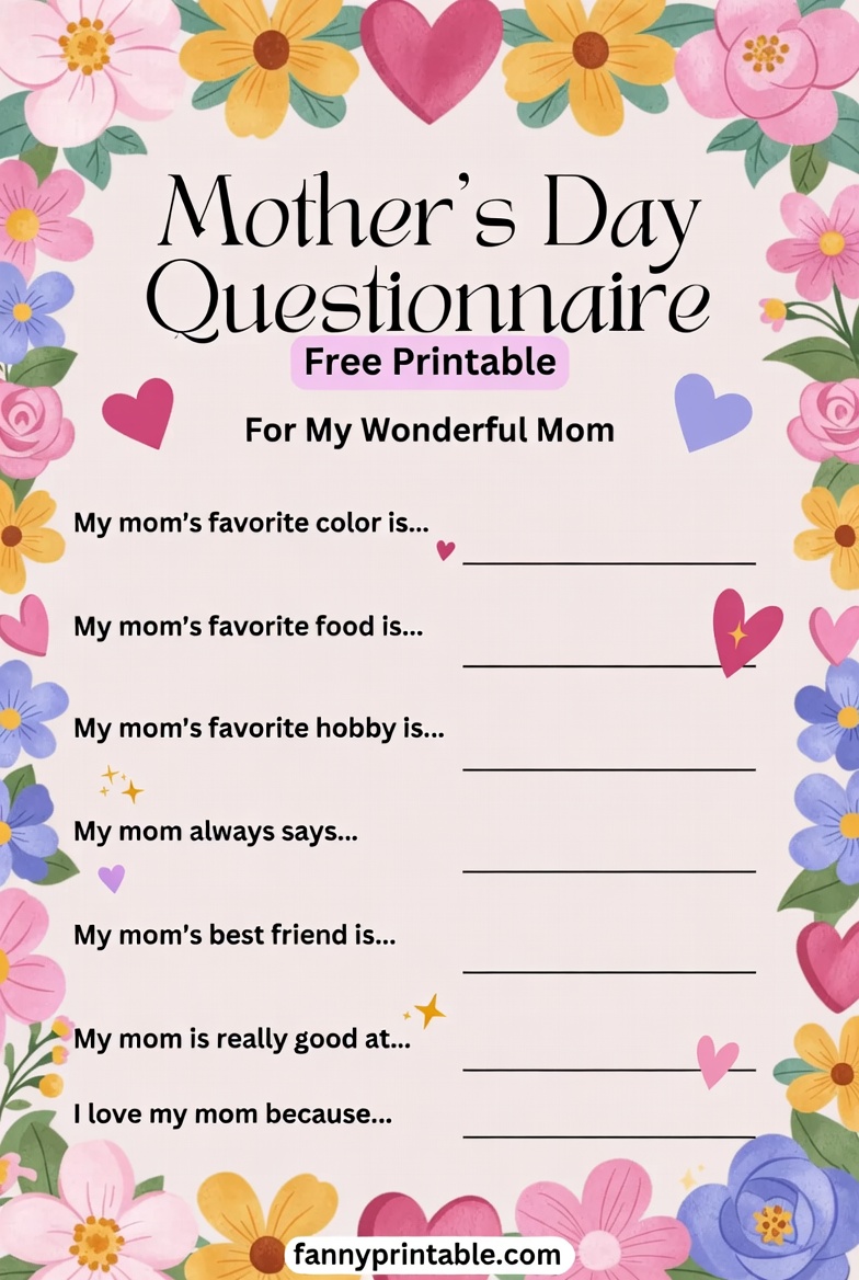 Mother's Day Questionnaire Free Printable - Fanny Printable (1)