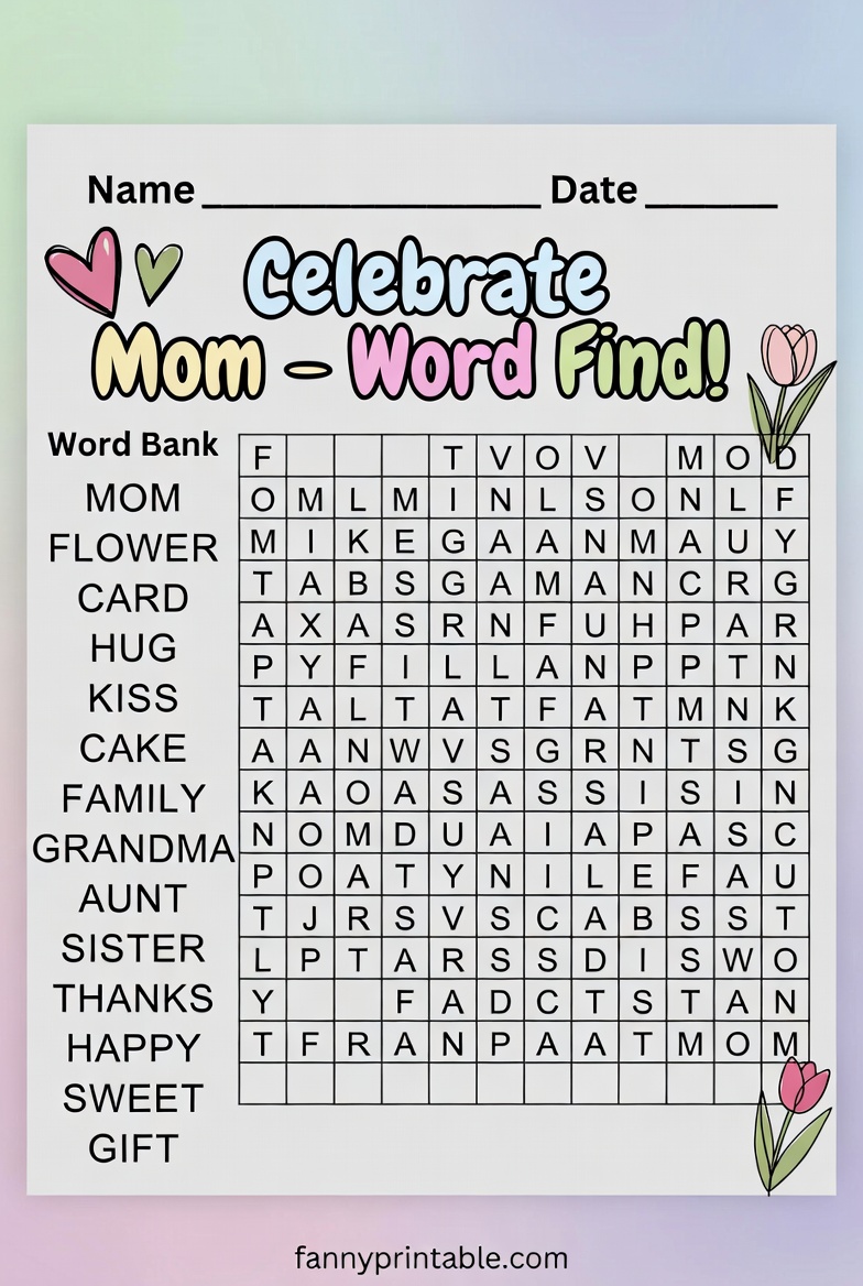 Mother's Day Word Find Printable (2)