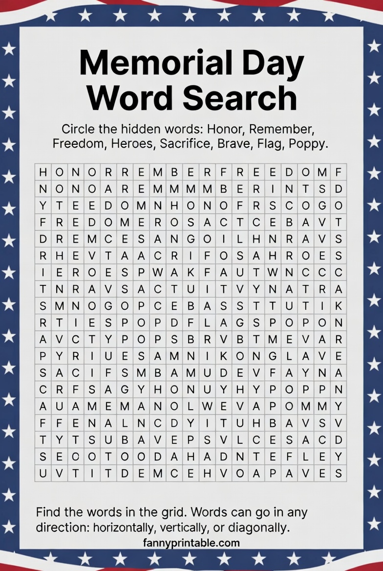 Printable Memorial Day Worksheets - FannyPrintable.Com (4)