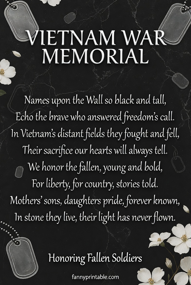 Vietnam War Memorial Poem Honoring Fallen Soldiers FannyPrintable 2 Vietnam War Memorial Poem Honoring Fallen Soldiers FannyPrintable (2)