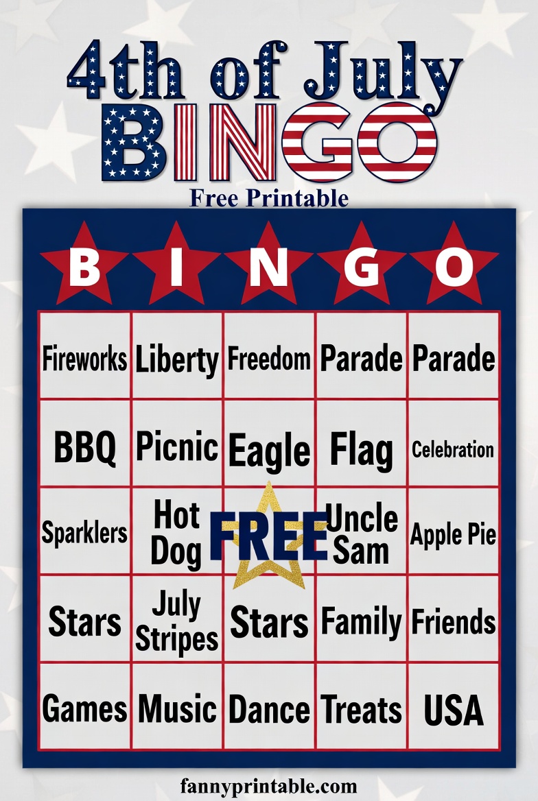 Free Printable 4th of July Bingo Cards for Patriotic Fun 2 Free Printable 4th of July Bingo Cards for Patriotic Fun (2)