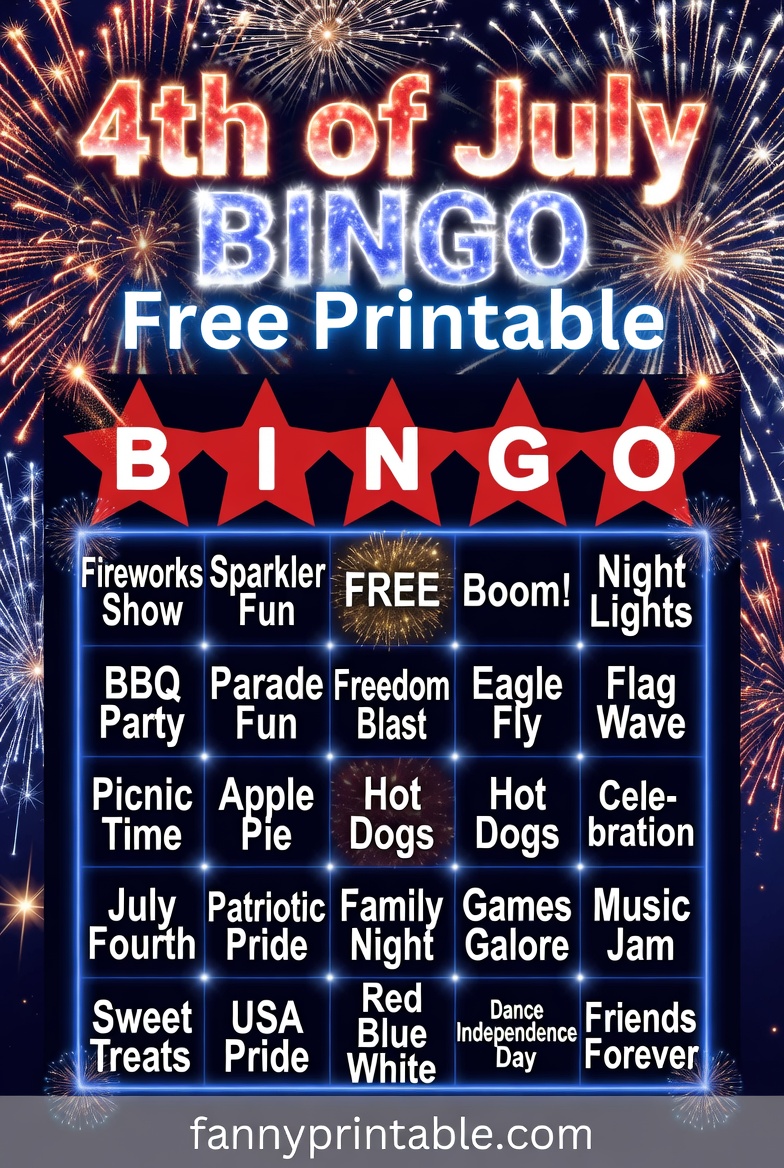 Free Printable 4th of July Bingo Cards for Patriotic Fun 4 Free Printable 4th of July Bingo Cards for Patriotic Fun (4)
