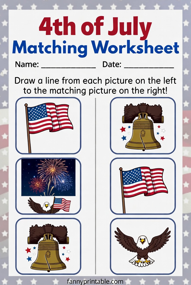 Free Printable 4th of July Matching Worksheet for Kids 1 Free Printable 4th of July Matching Worksheet for Kids (1)