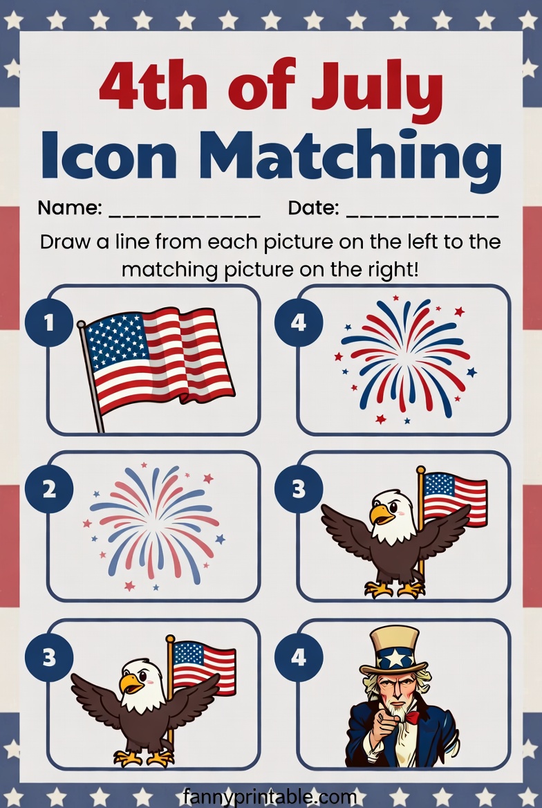 Free Printable 4th of July Matching Worksheet for Kids 2 Free Printable 4th of July Matching Worksheet for Kids (2)