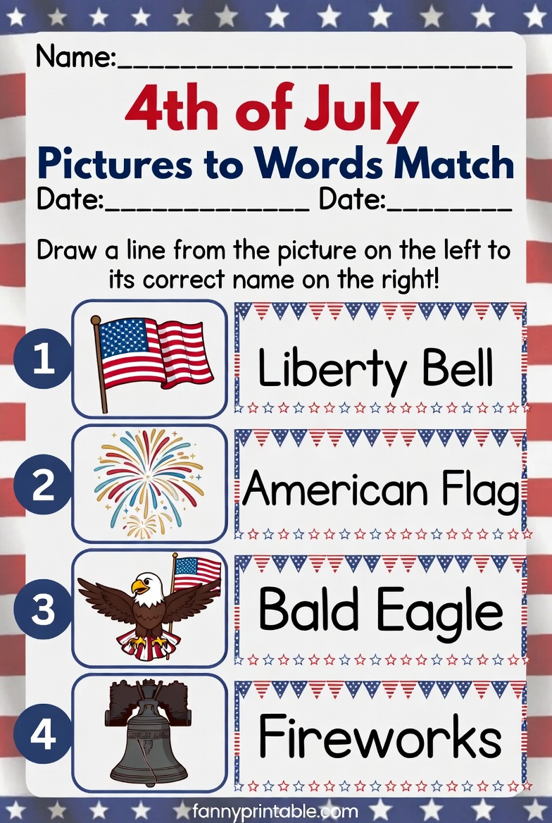 Free Printable 4th of July Matching Worksheet for Kids 4 Free Printable 4th of July Matching Worksheet for Kids (4)