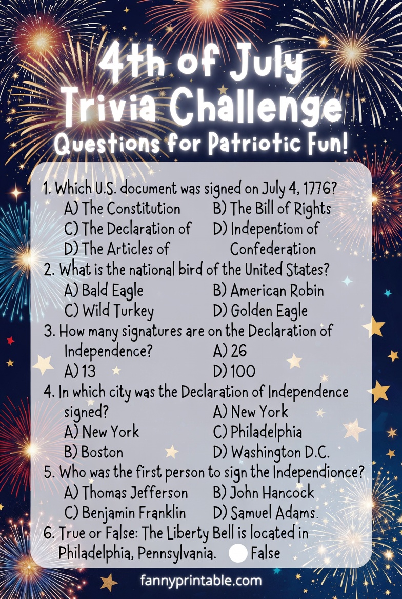 Printable 4th of July Trivia Questions and Answers 2 Printable 4th of July Trivia Questions and Answers (2)