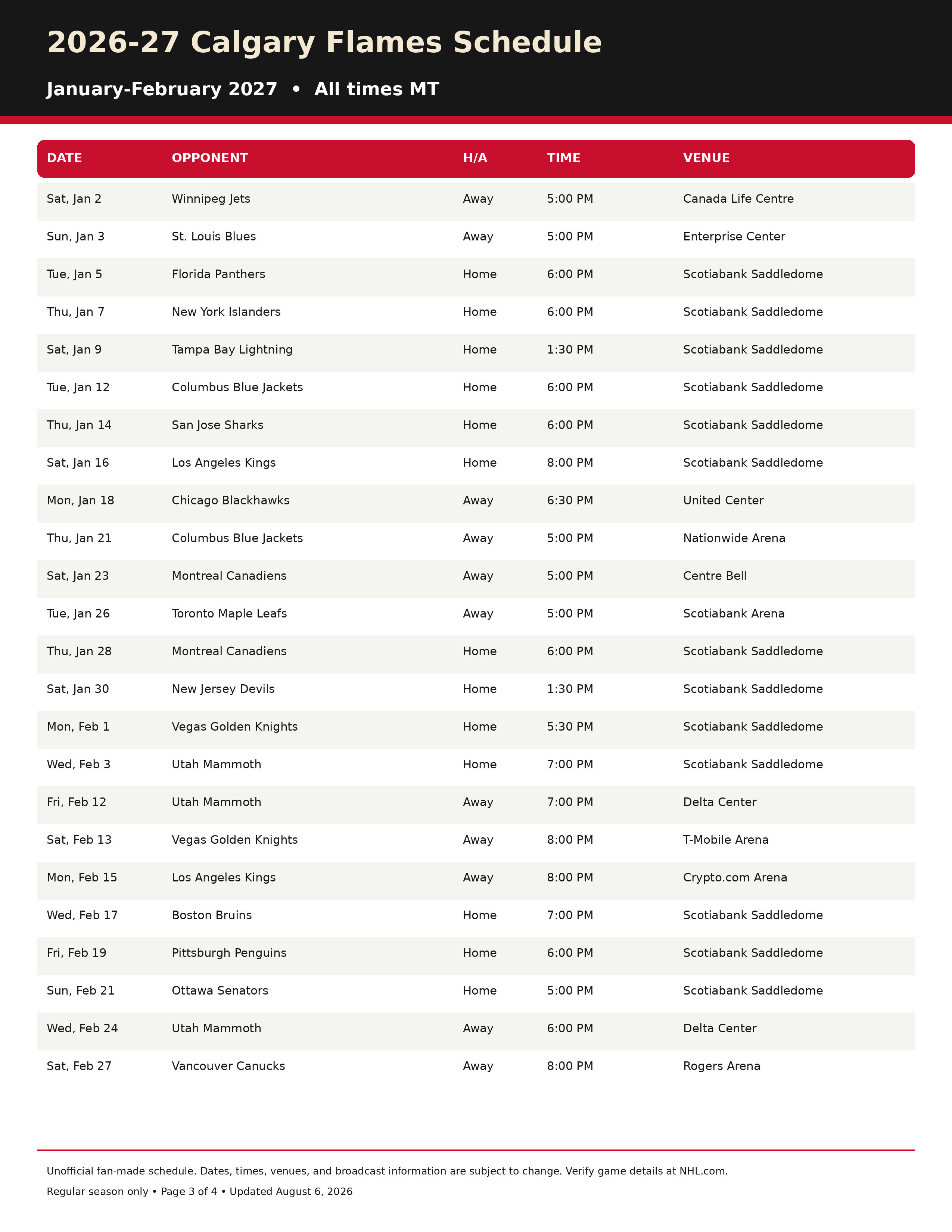 2026-27 Calgary Flames Schedule Printable 3