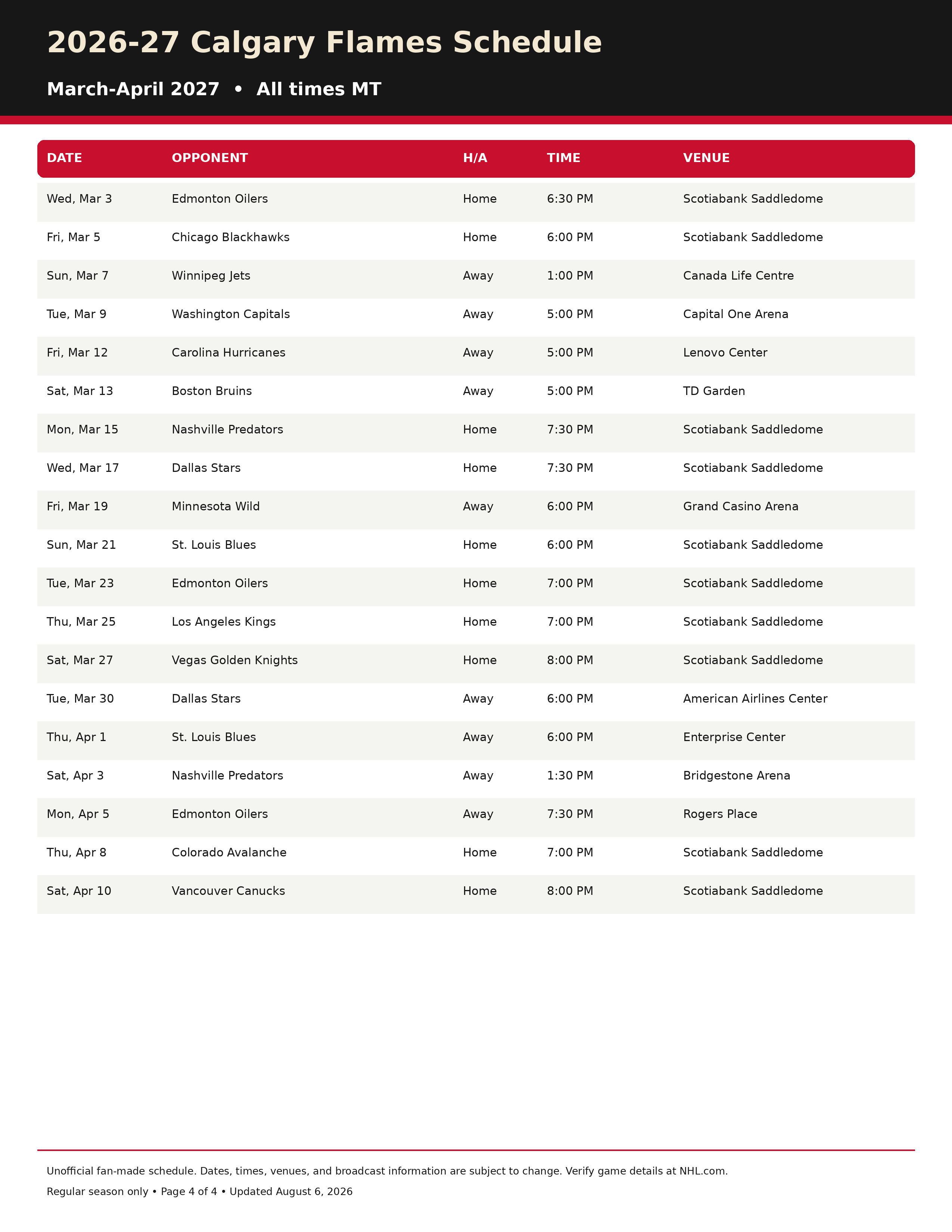 2026-27 Calgary Flames Schedule Printable 4