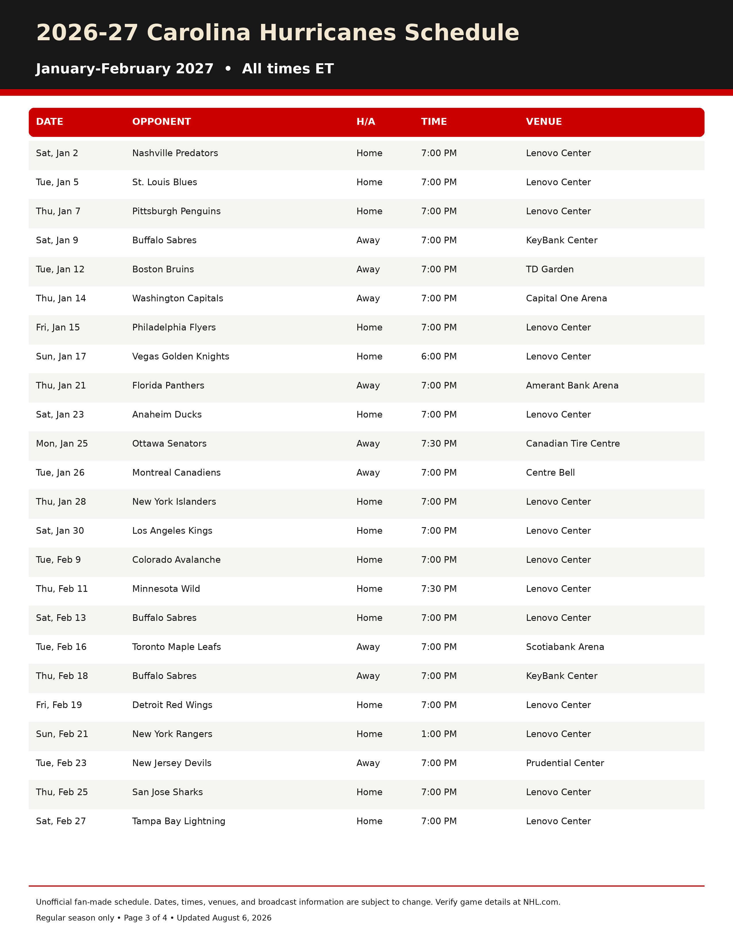 2026 27 Carolina Hurricanes Schedule Printable 3 2026-27 Carolina Hurricanes Schedule Printable 3
