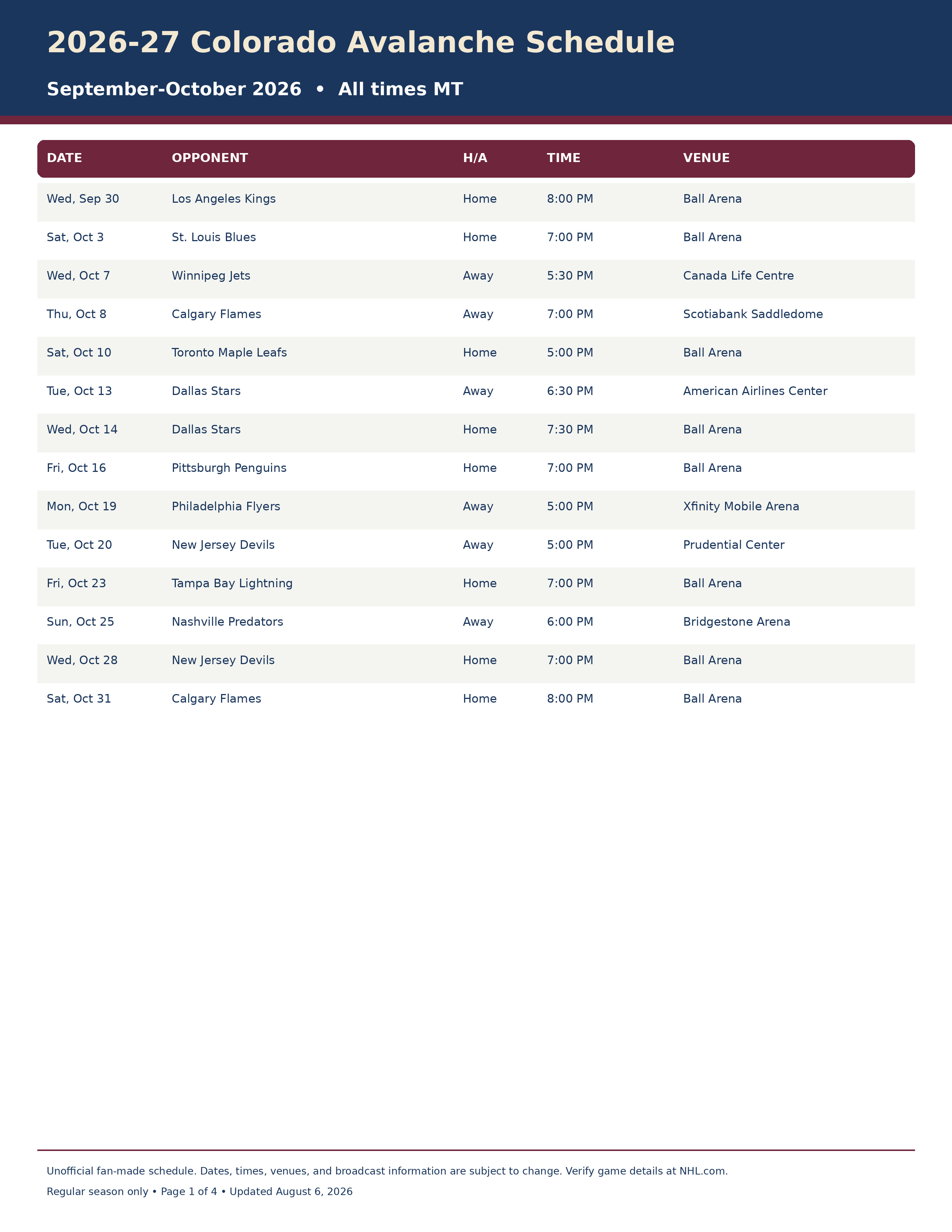 2026 27 Colorado Avalanche Schedule Printable 1 2026-27 Colorado Avalanche Schedule Printable 1