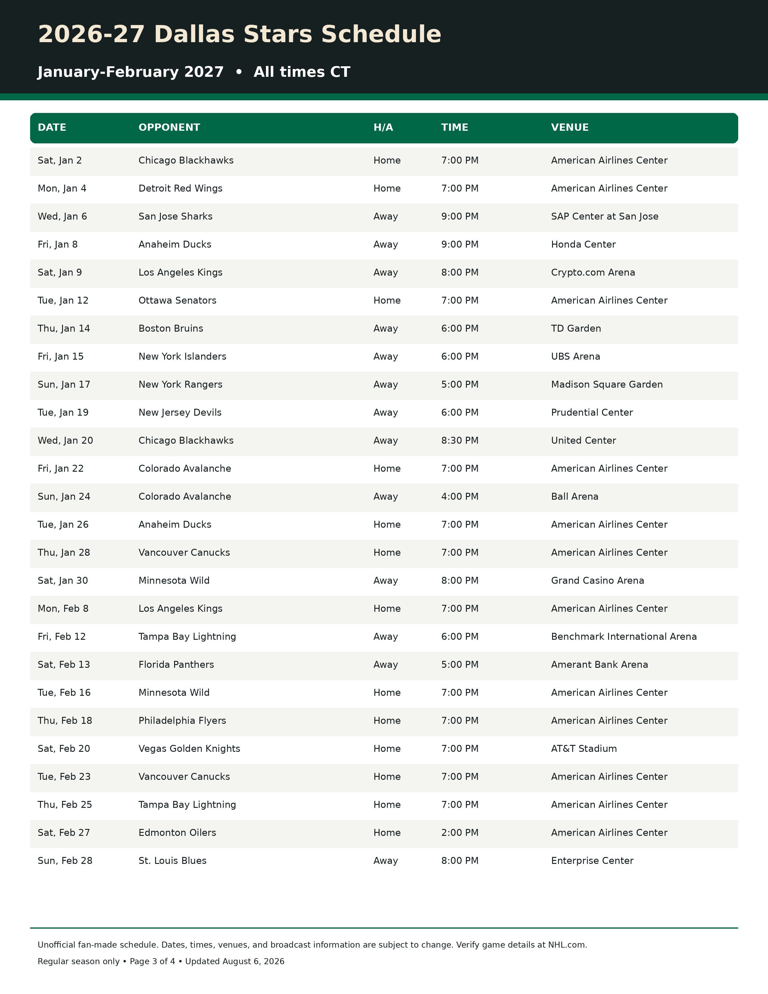 2026-27 Dallas Stars Schedule Printable 3
