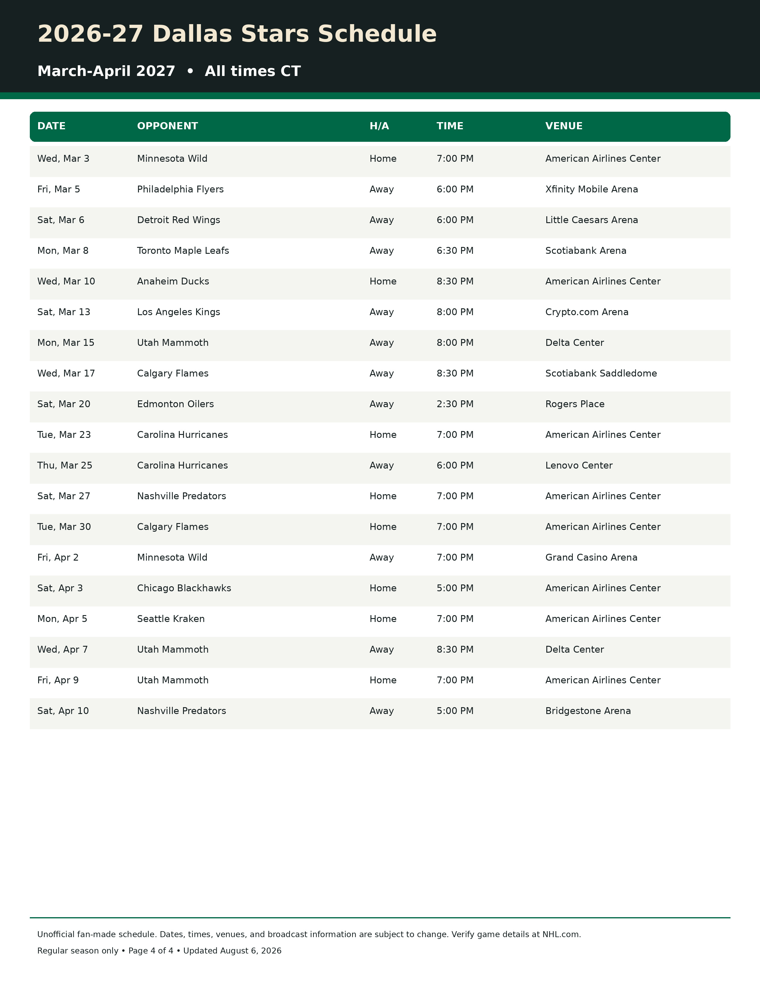 2026-27 Dallas Stars Schedule Printable 4