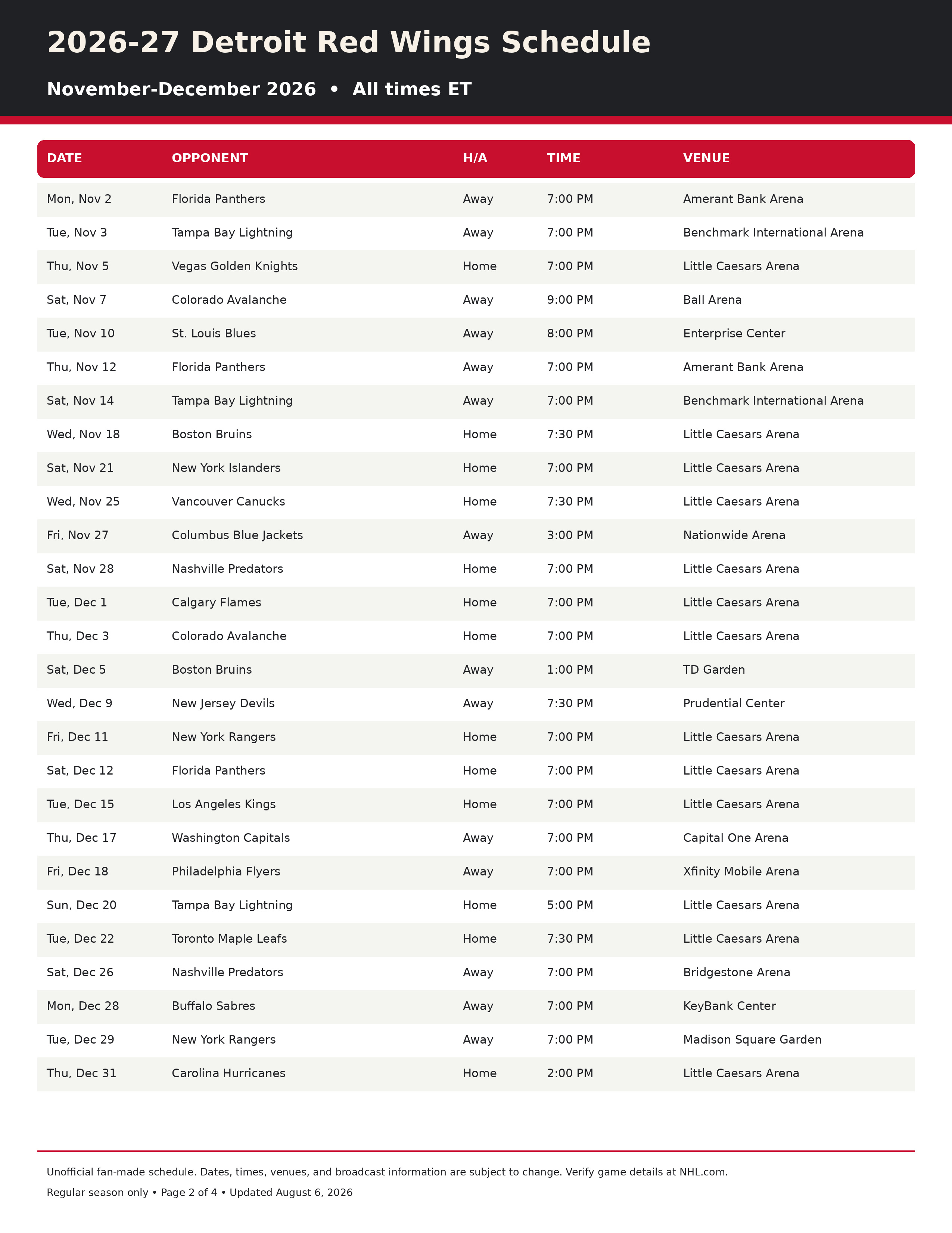 2026 27 Detroit Red Wings Schedule Printable 2 2026-27 Detroit Red Wings Schedule Printable 2