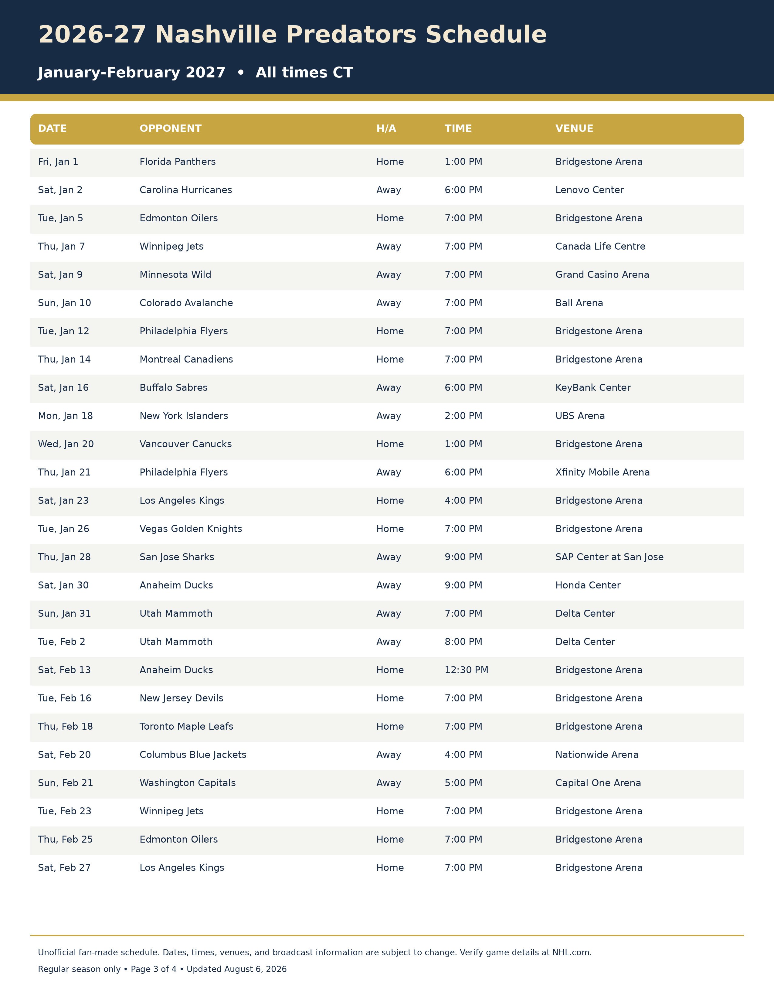 2026-27 Nashville Predators Schedule Printable 3