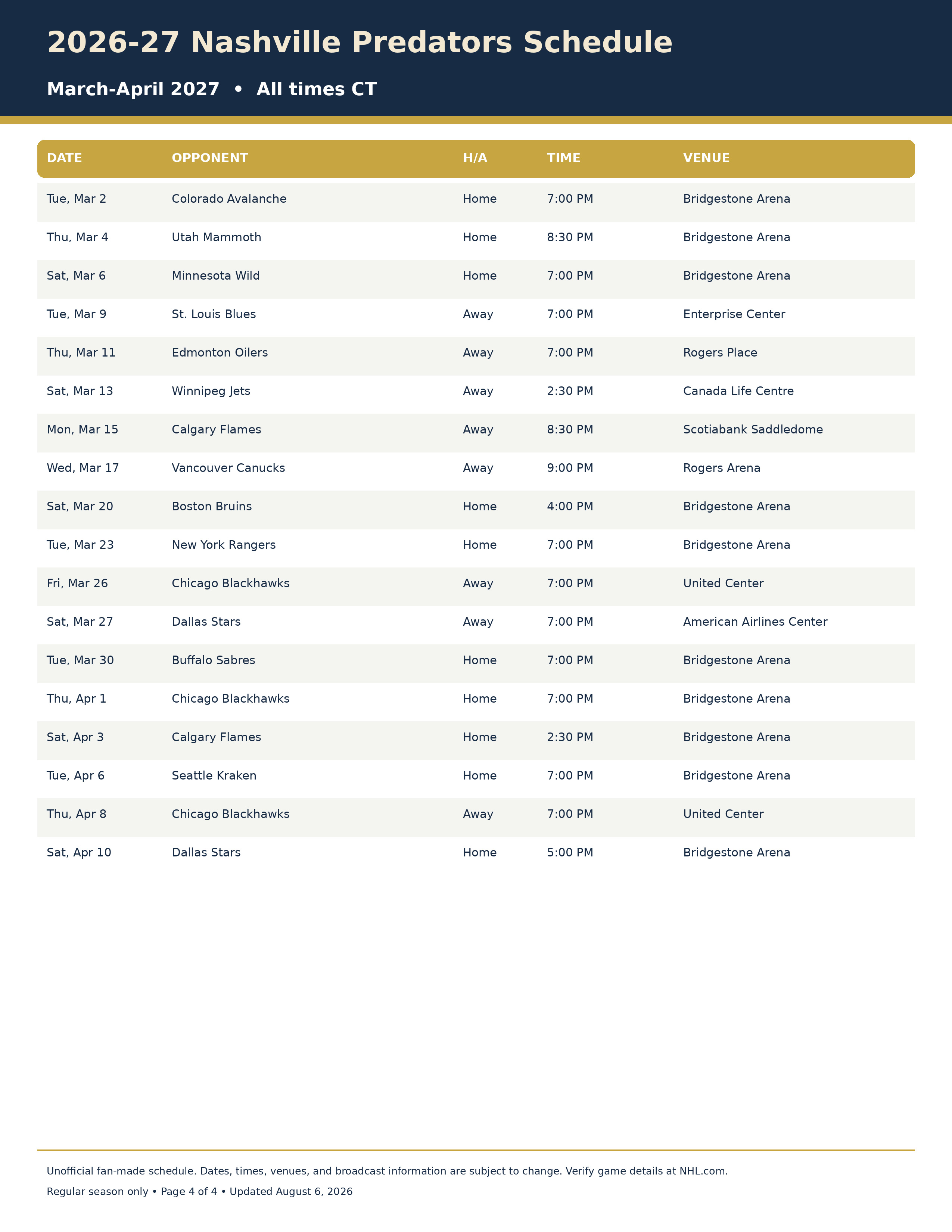 2026-27 Nashville Predators Schedule Printable 4