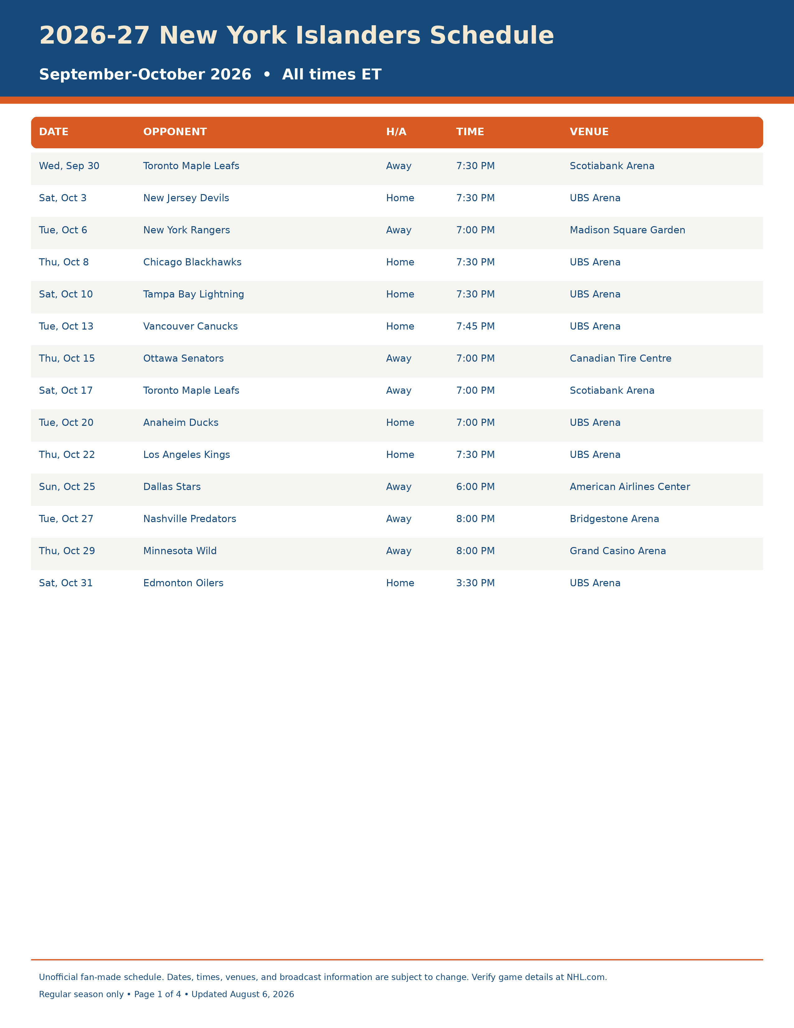 2026-27 New York Islanders Schedule Printable 1