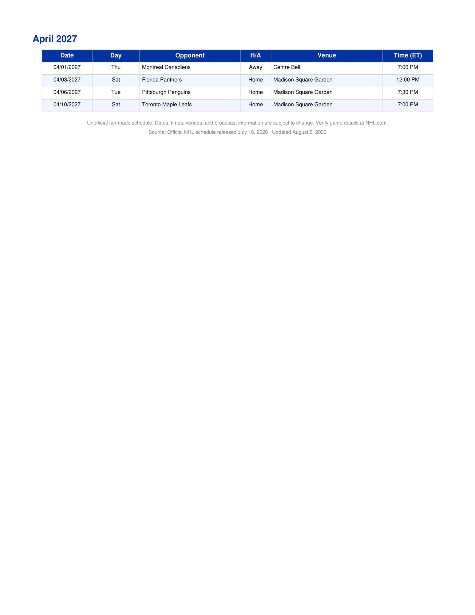 2026-27 New York Rangers Schedule Printable 4