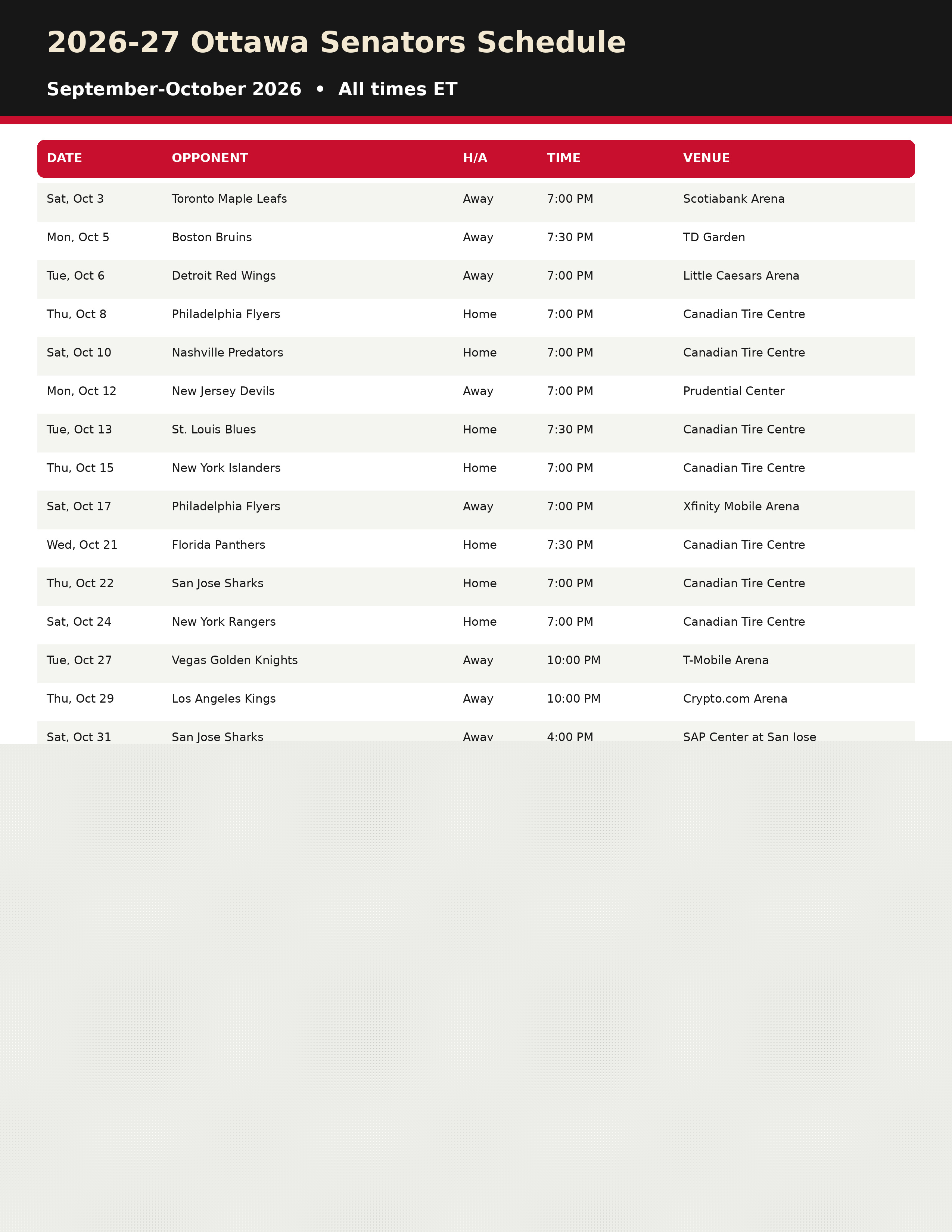 2026-27 Ottawa Senators Schedule Printable 1