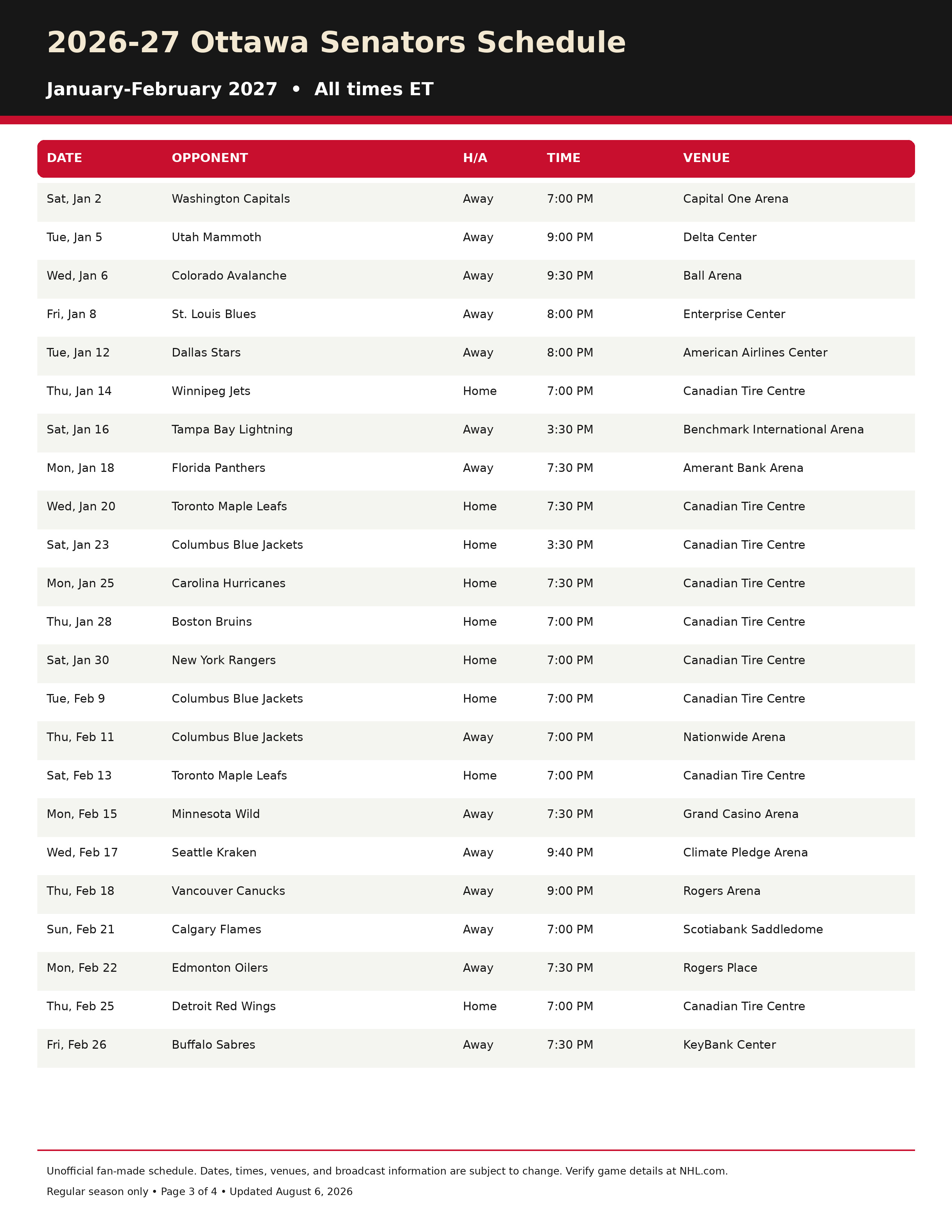 2026-27 Ottawa Senators Schedule Printable 3