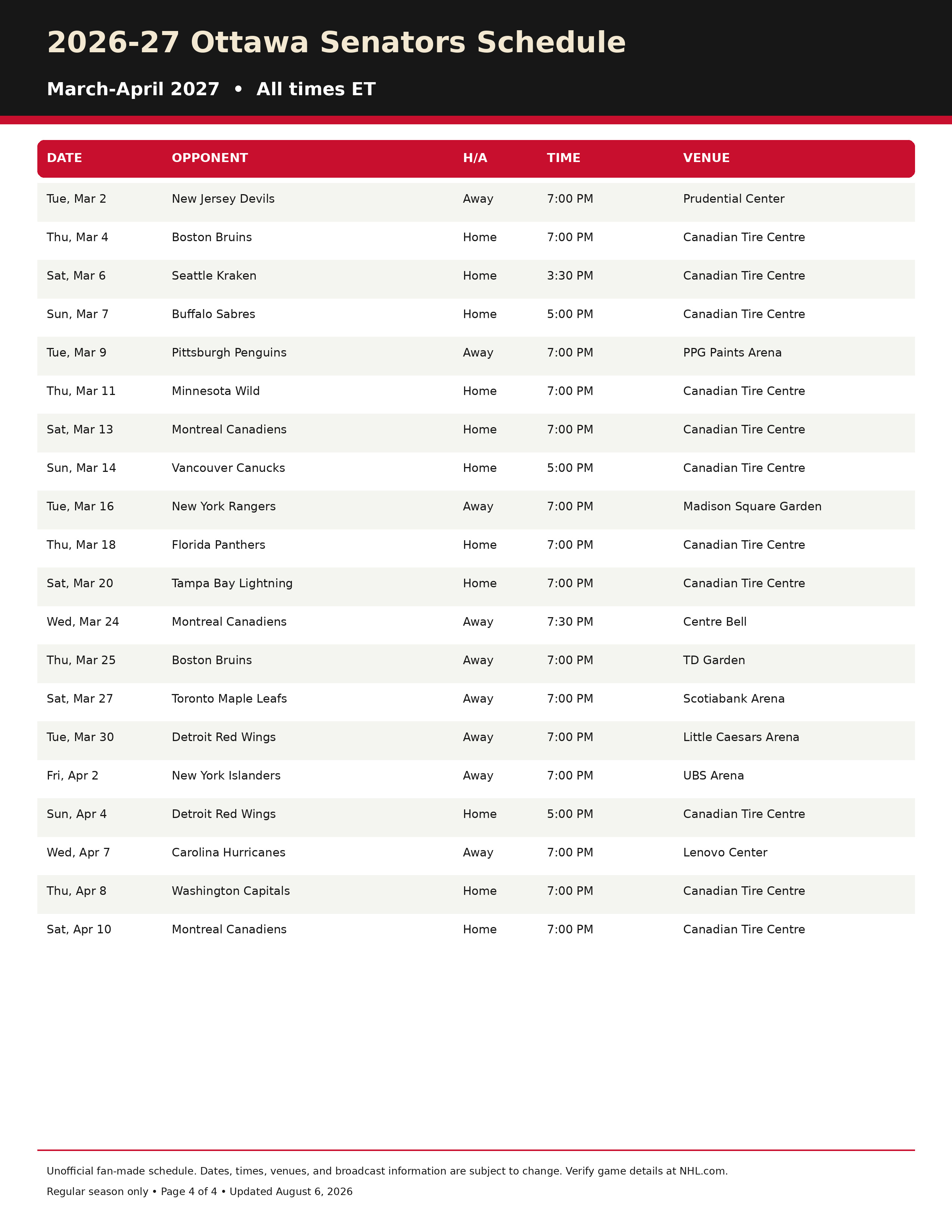 2026-27 Ottawa Senators Schedule Printable 4