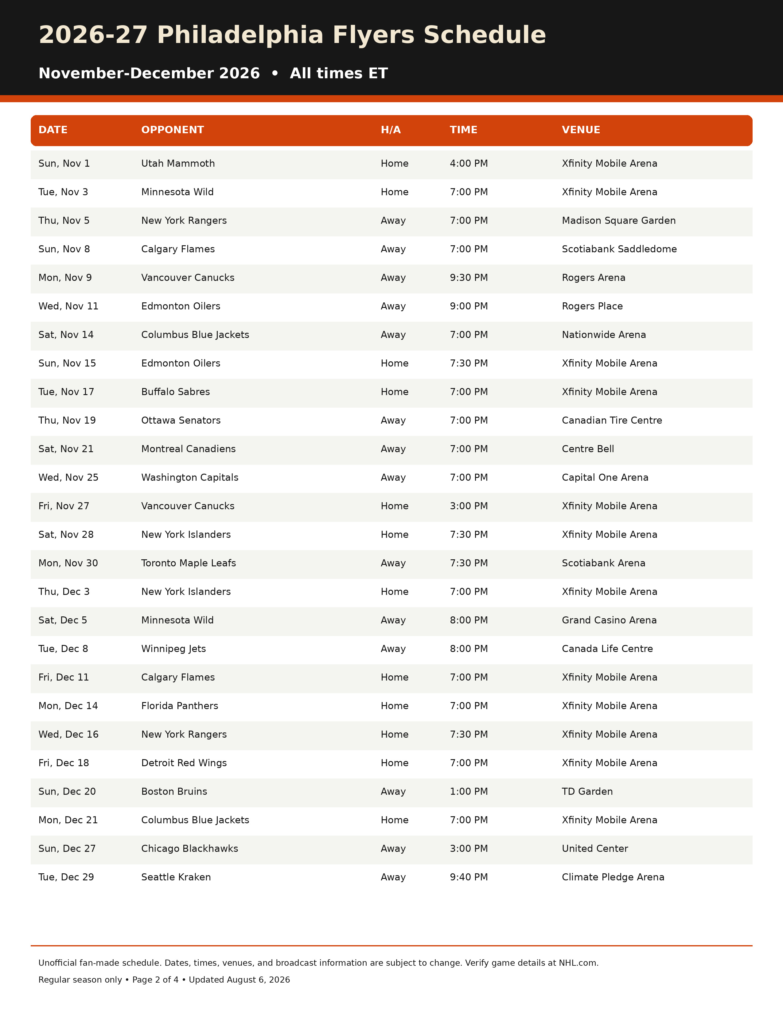 2026 27 Philadelphia Flyers Schedule Printable 2 2026-27 Philadelphia Flyers Schedule Printable 2