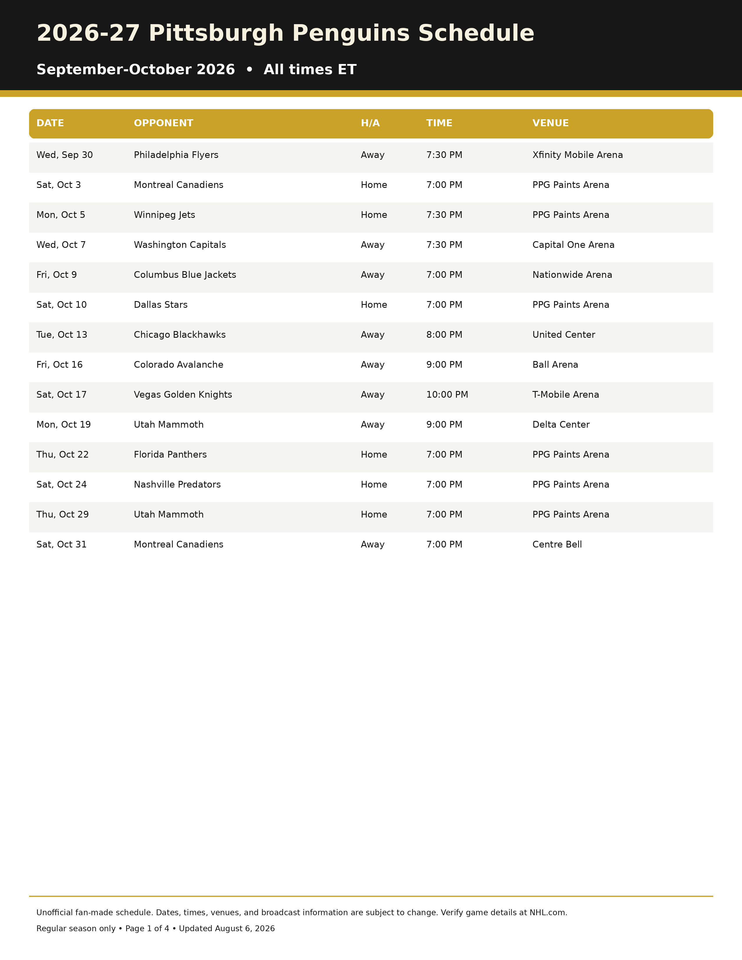 2026 27 Pittsburgh Penguins Schedule Printable 1 2026-27 Pittsburgh Penguins Schedule Printable 1