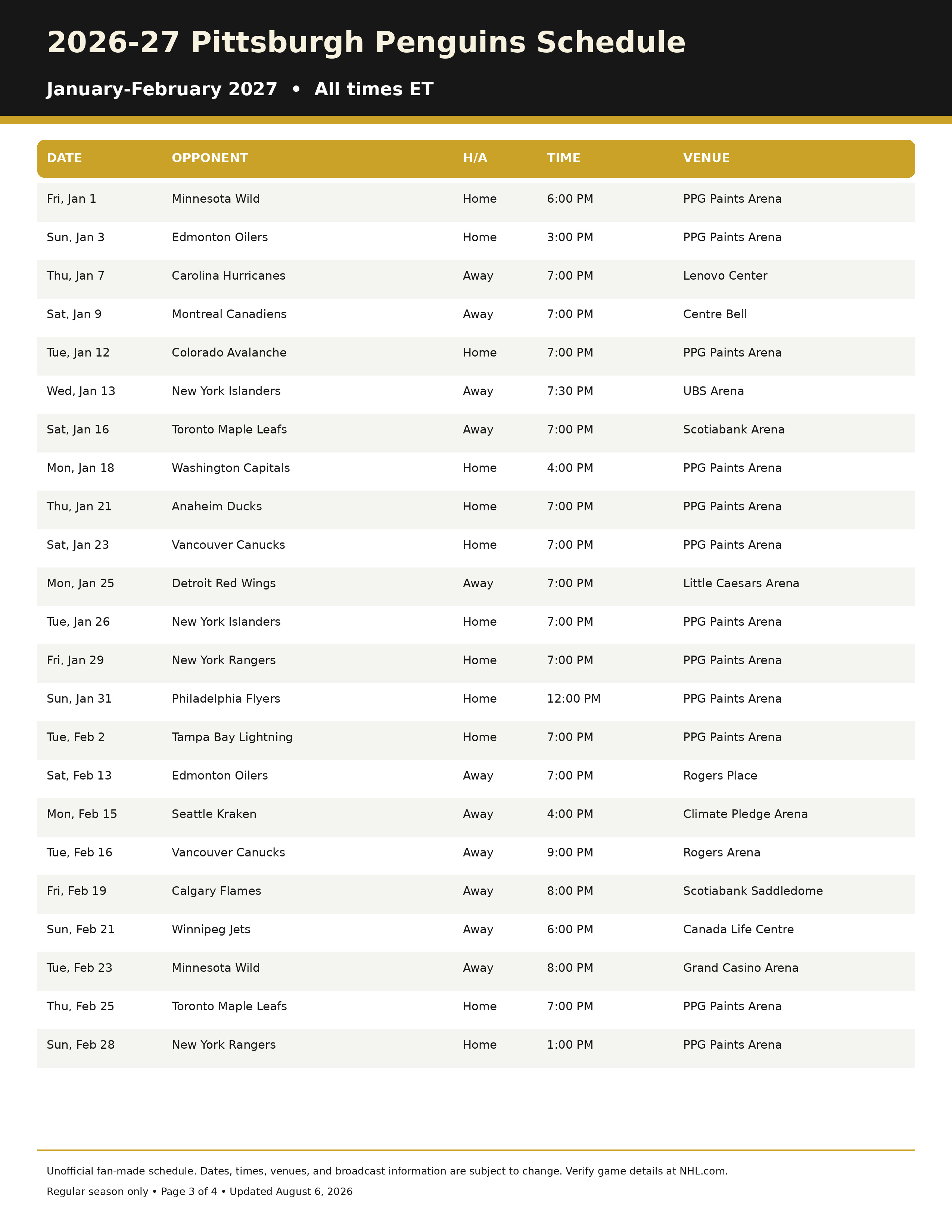 2026 27 Pittsburgh Penguins Schedule Printable 3 2026-27 Pittsburgh Penguins Schedule Printable 3