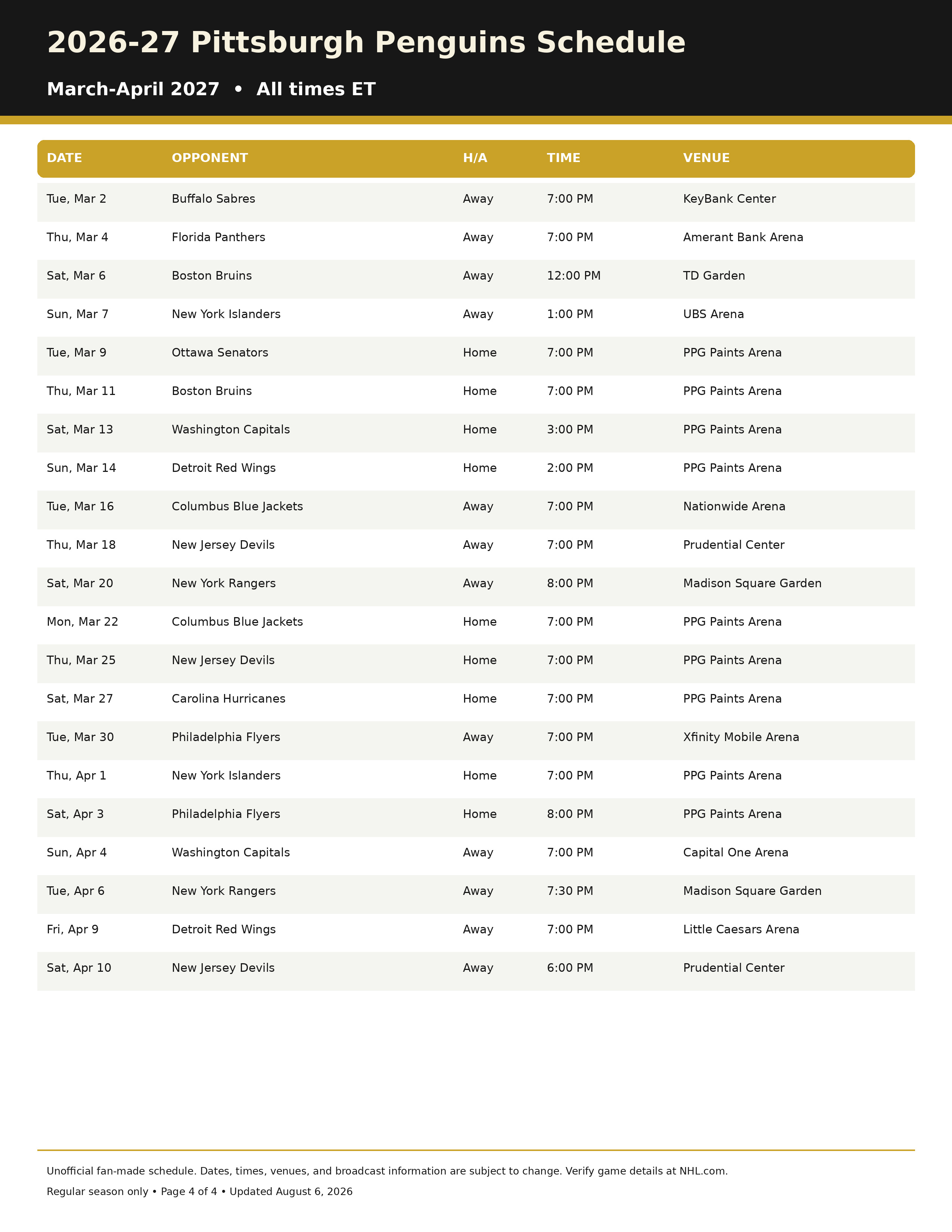 2026 27 Pittsburgh Penguins Schedule Printable 4 2026-27 Pittsburgh Penguins Schedule Printable 4