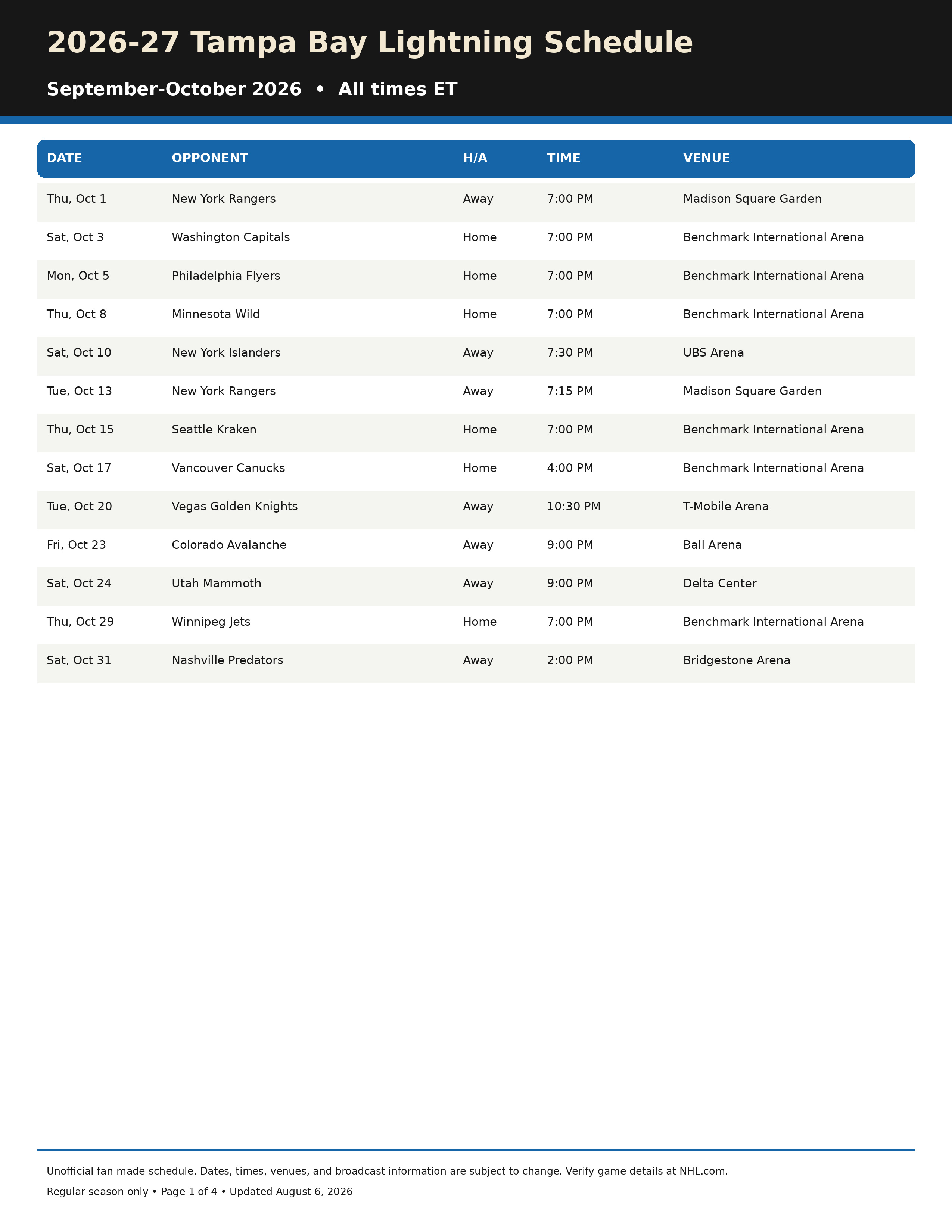 2026-27 Tampa Bay Lightning Schedule Printable 1