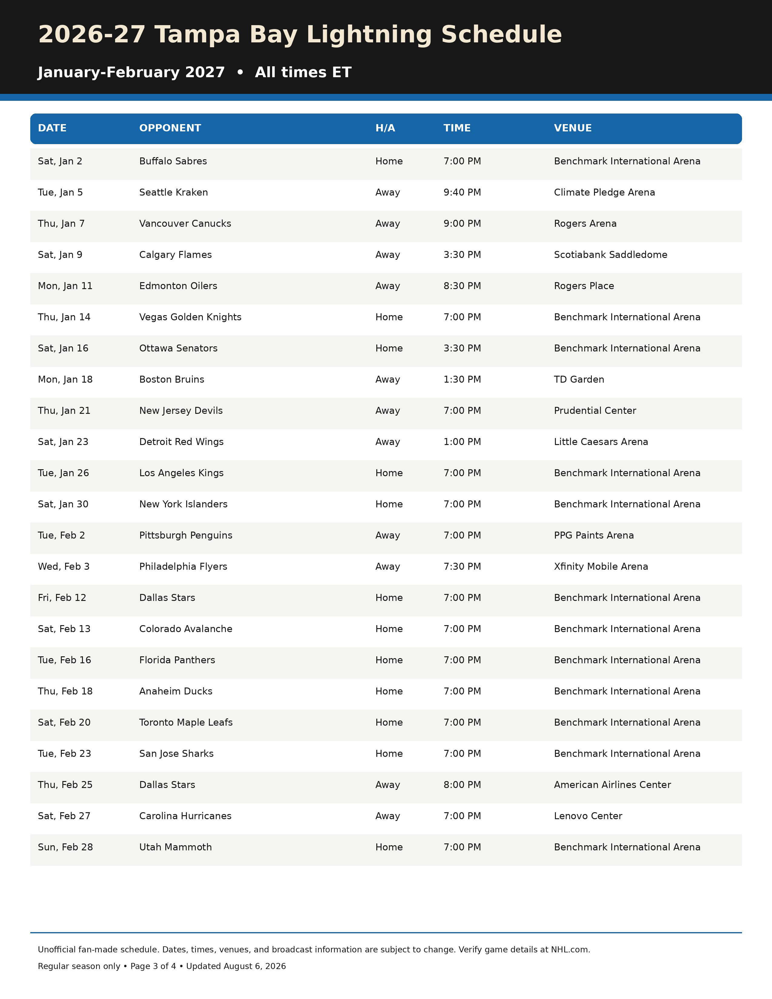 2026-27 Tampa Bay Lightning Schedule Printable 3