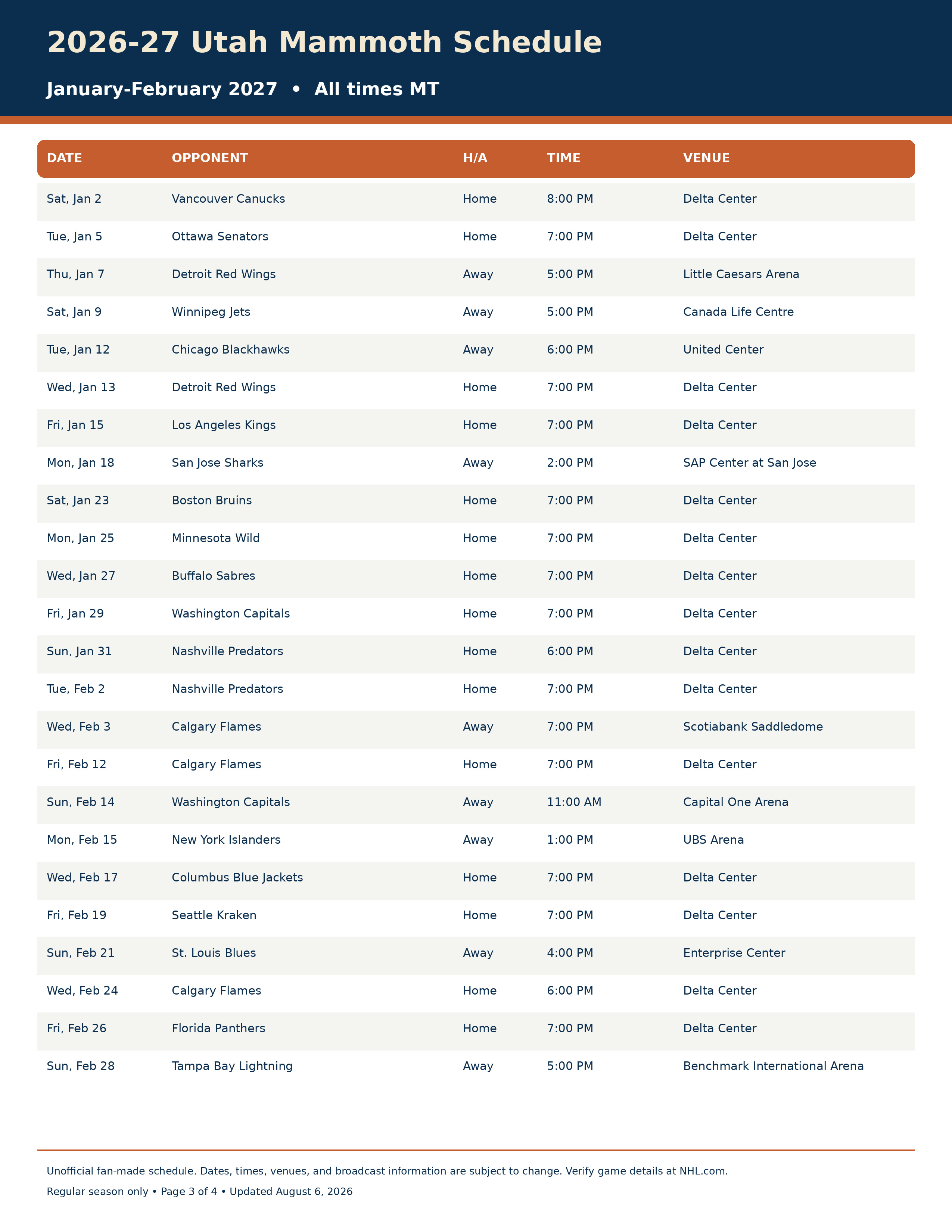 2026-27 Utah Mammoth Schedule Printable 3