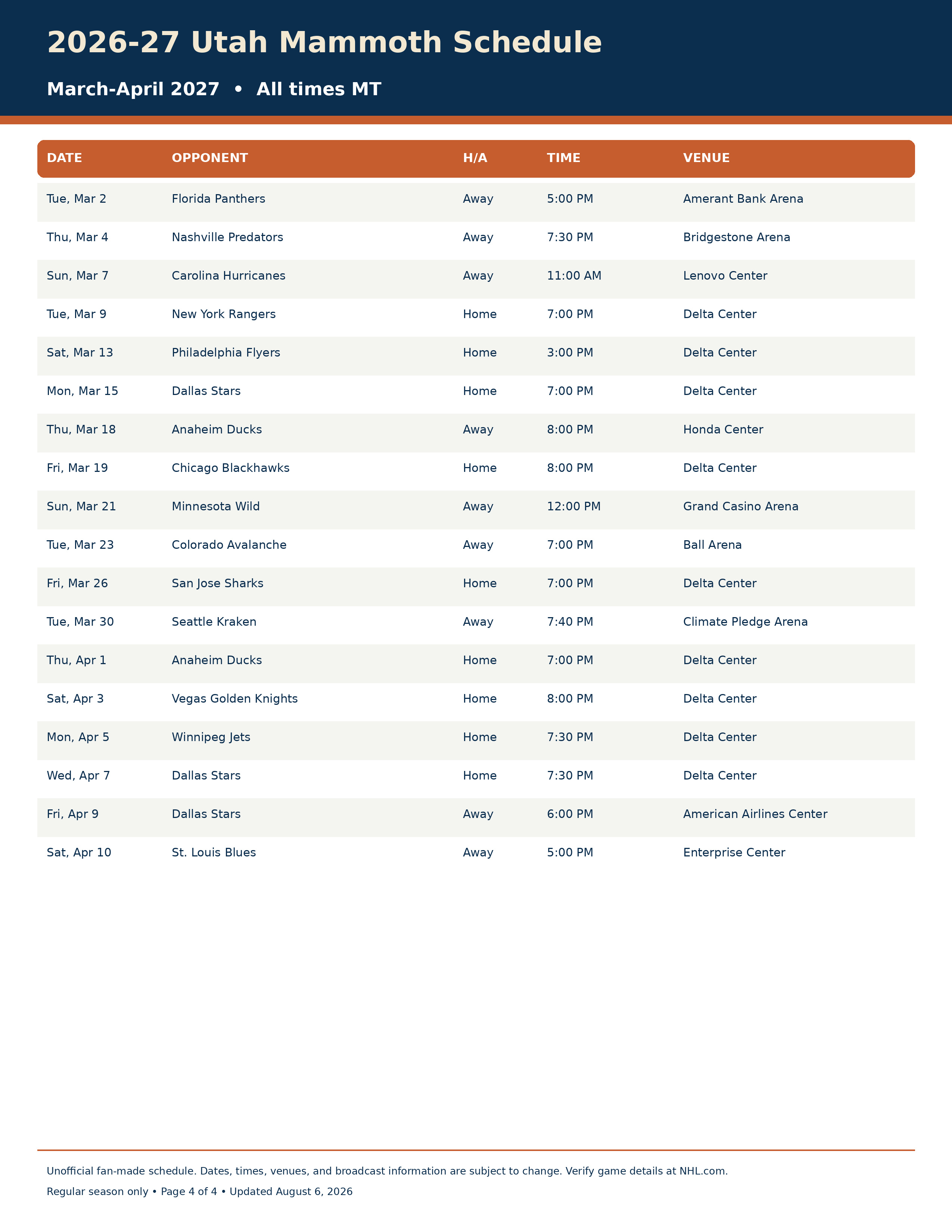 2026-27 Utah Mammoth Schedule Printable 4