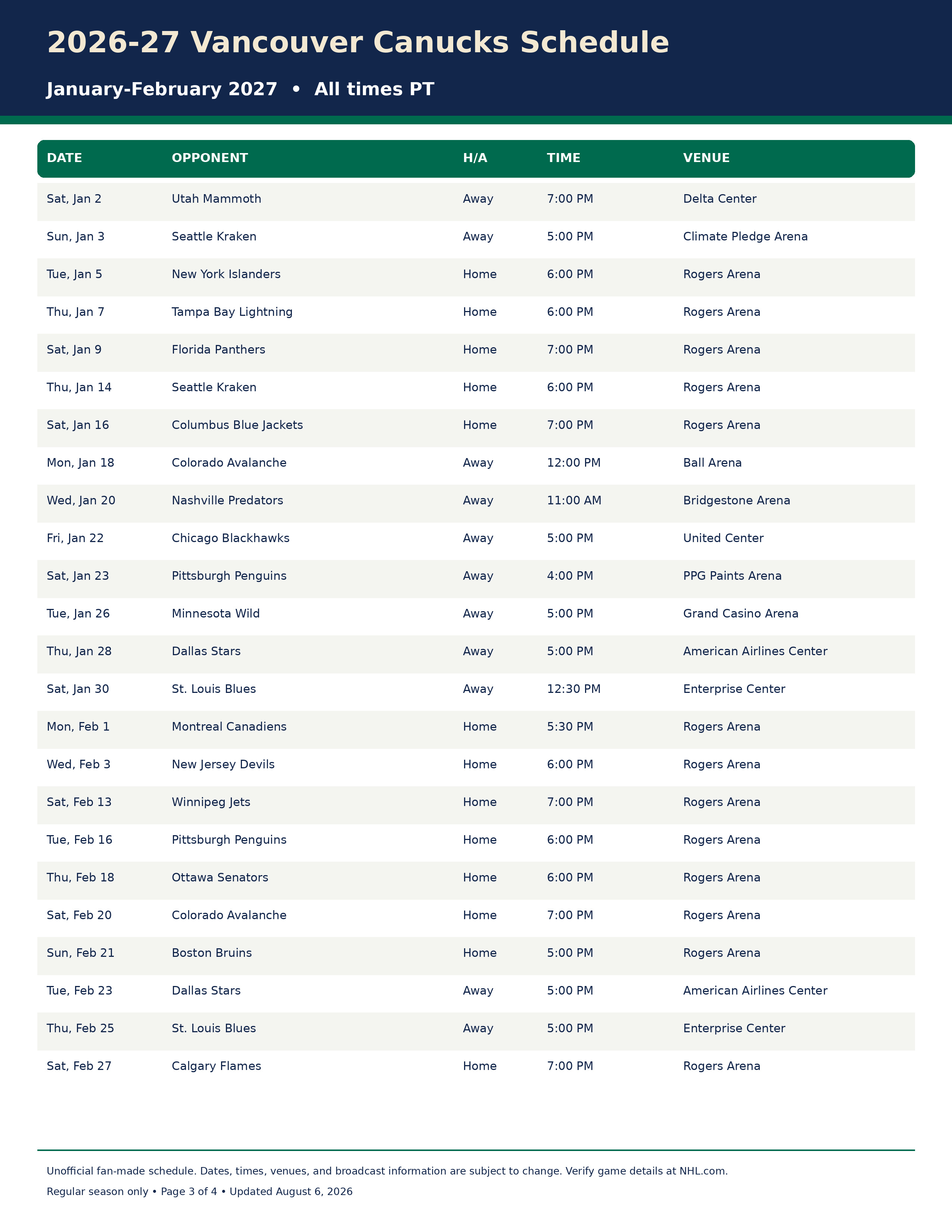2026-27 Vancouver Canucks Schedule Printable 3