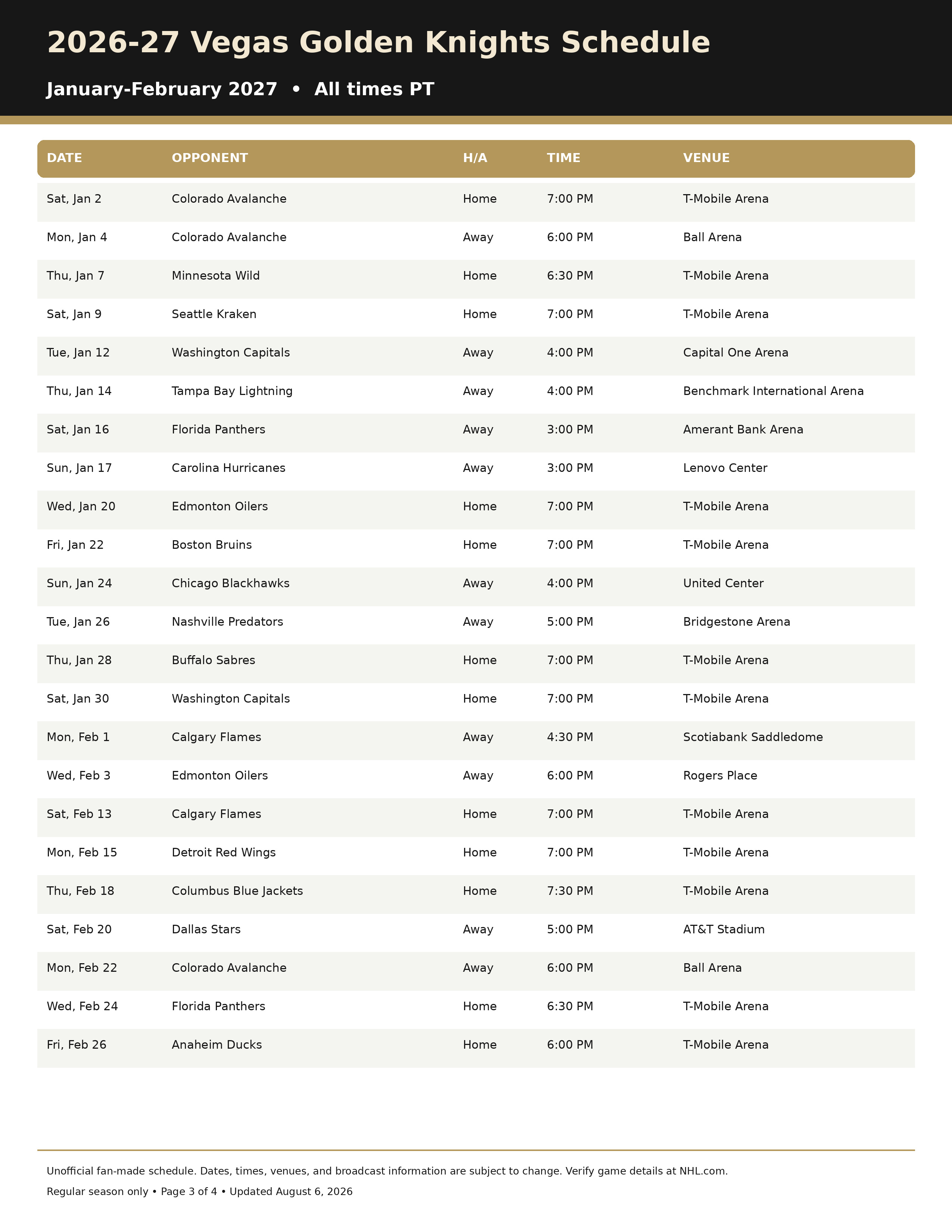 2026 27 Vegas Golden Knights Schedule Printable 3 2026-27 Vegas Golden Knights Schedule Printable 3