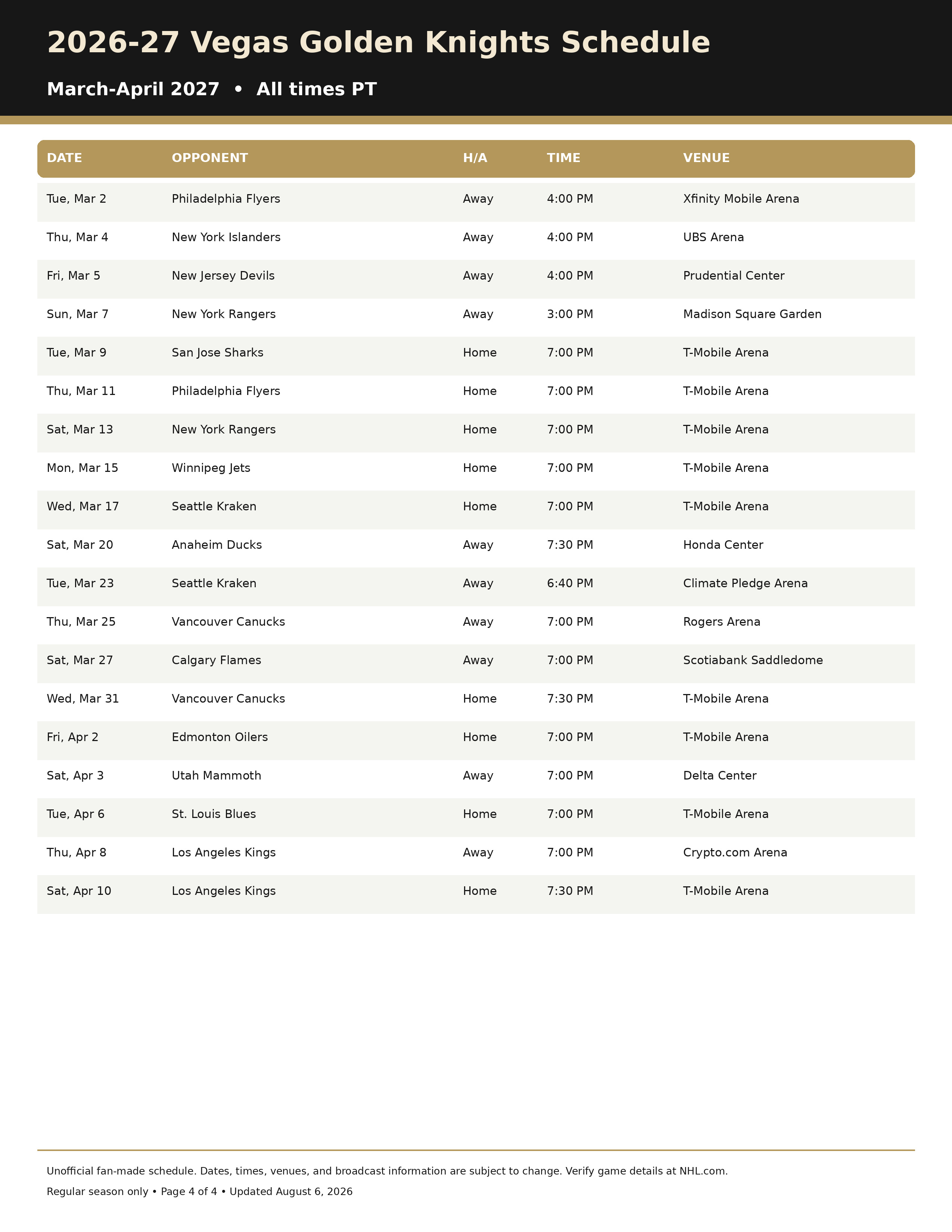 2026 27 Vegas Golden Knights Schedule Printable 4 2026-27 Vegas Golden Knights Schedule Printable 4