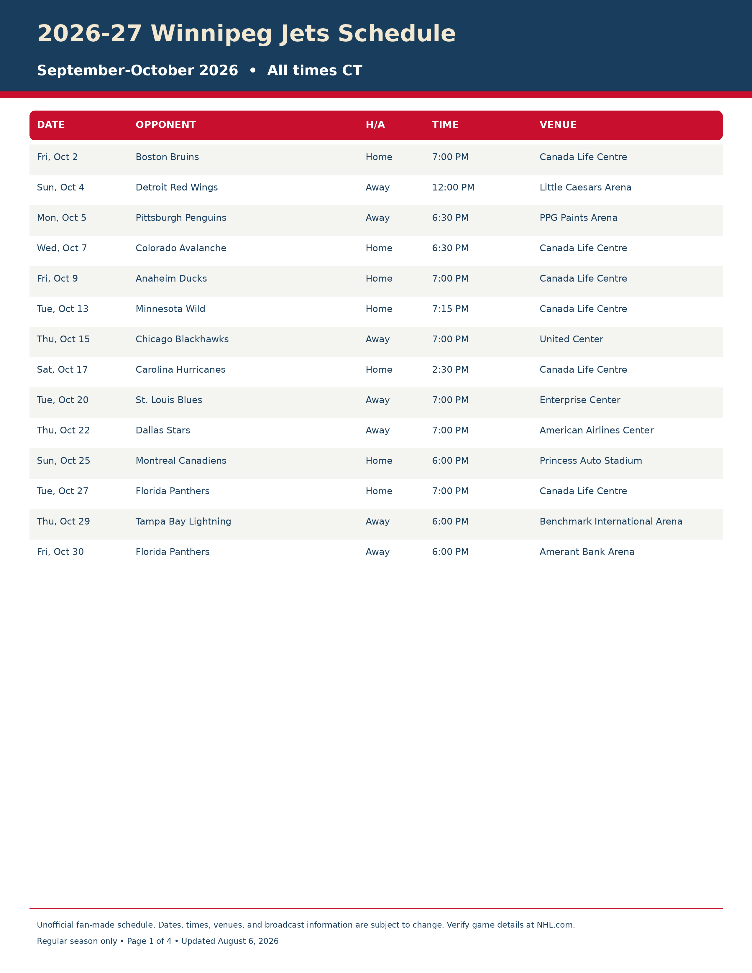 2026-27 Winnipeg Jets Schedule Printable 1