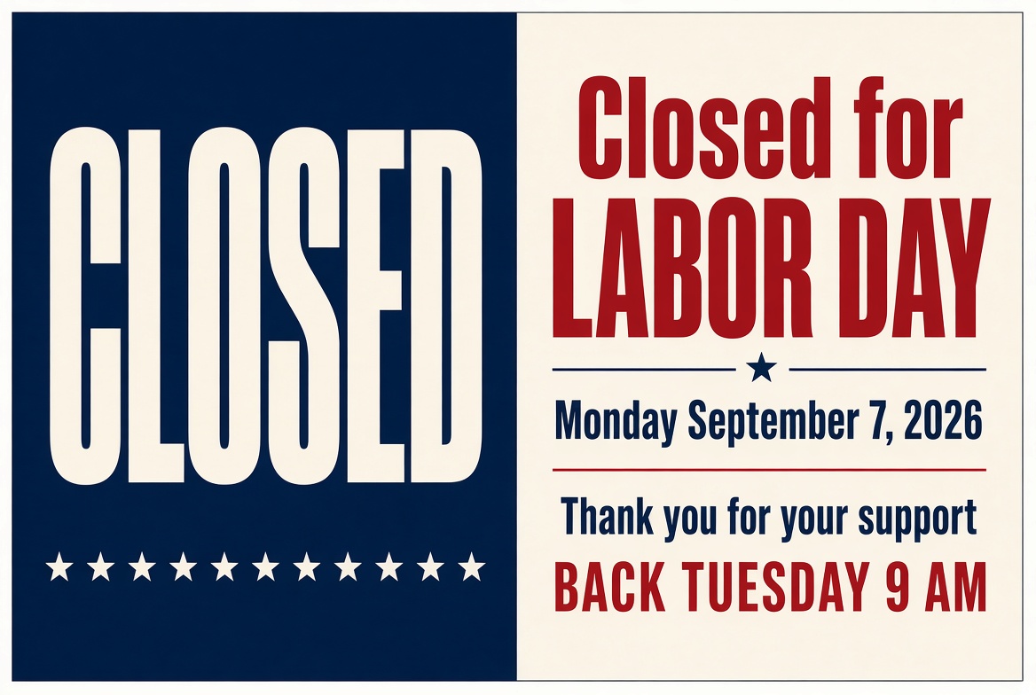 Closed for Labor Day 2026 Sign Free Printables 1 Closed for Labor Day 2026 Sign | Free Printables